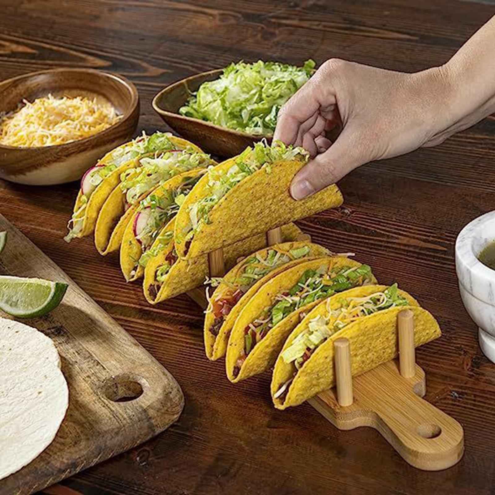 Wood Taco Holder Taco Shell Holder Mexican Rolls Pancake Stand Tray for Home