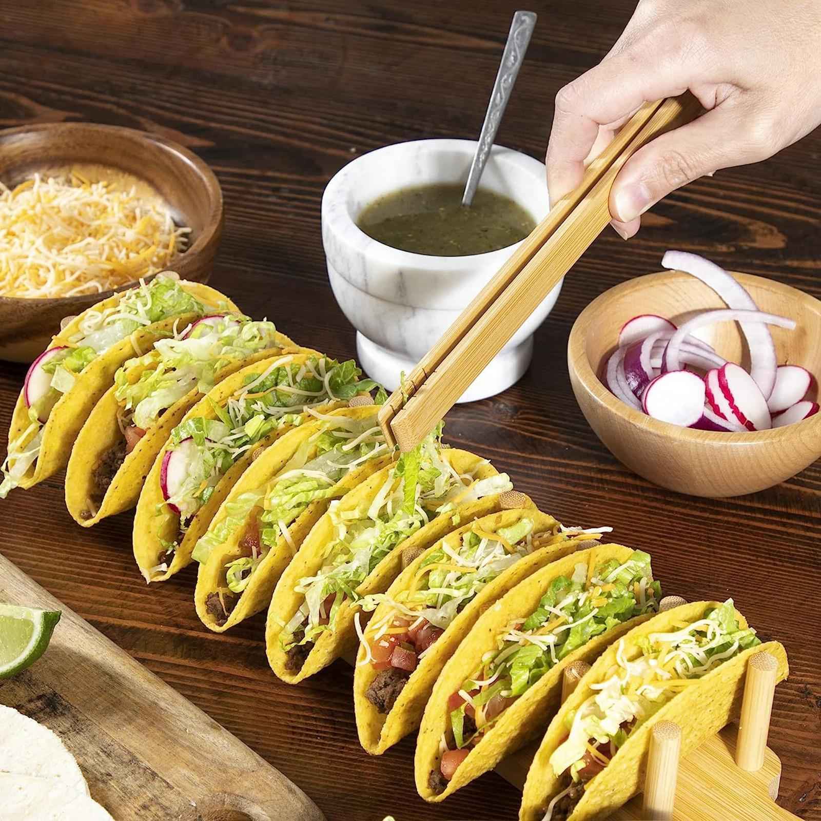 Wood Taco Holder Taco Shell Holder Mexican Rolls Pancake Stand Tray for Home