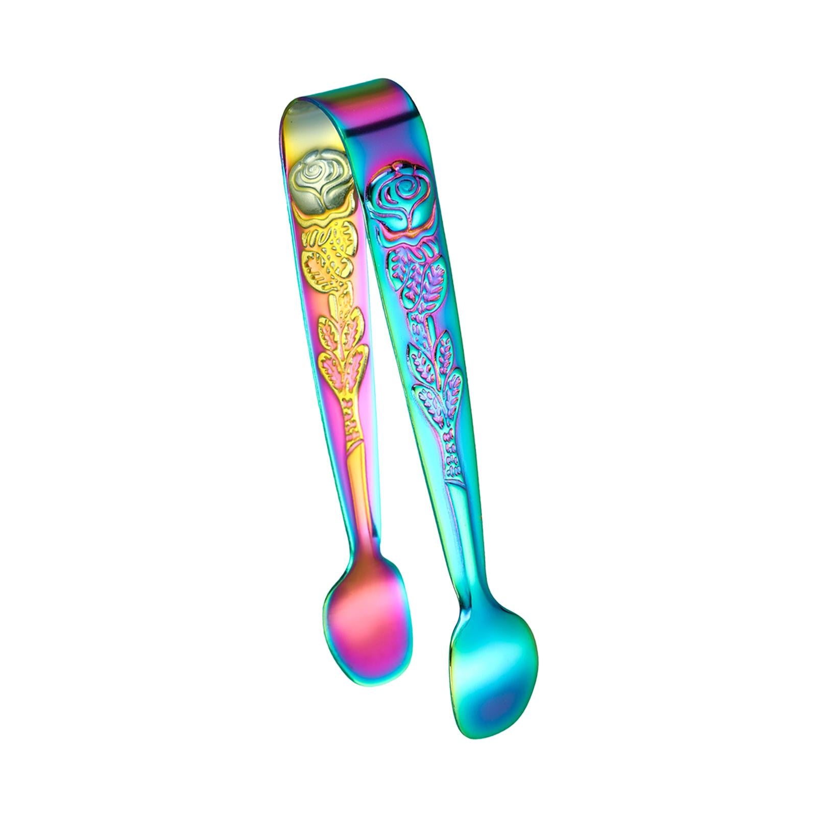 2xStainless Steel Cooking Tongs Food Tongs Kitchen Clamps for Salad Buffet Ice Colorful