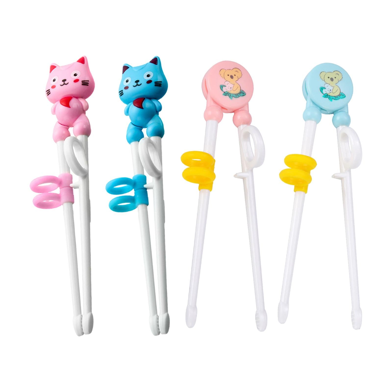 3xKid Training Chopsticks Cartoon with Positioning Rings Lightweight Anti Slip Cat Pink