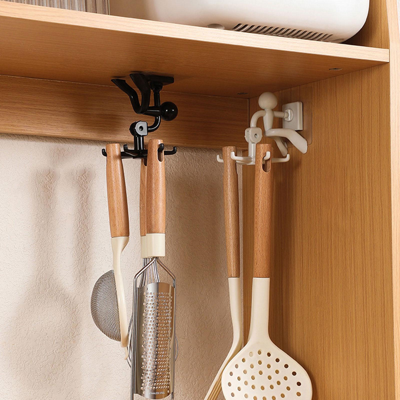 4x360 Degrees Rotating Folding Hook Kitchen Bathroom Wall Mounted with 6 Claws Black