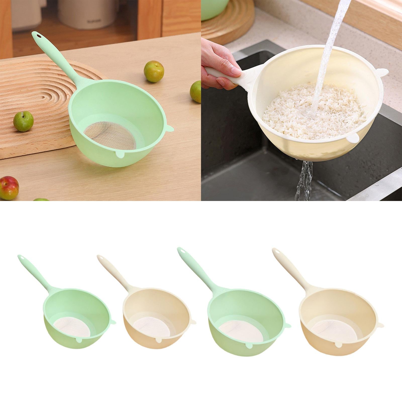 2xWashing Colander with Handle Rice Washing Strainer for Rice Carrots Broccoli green and L