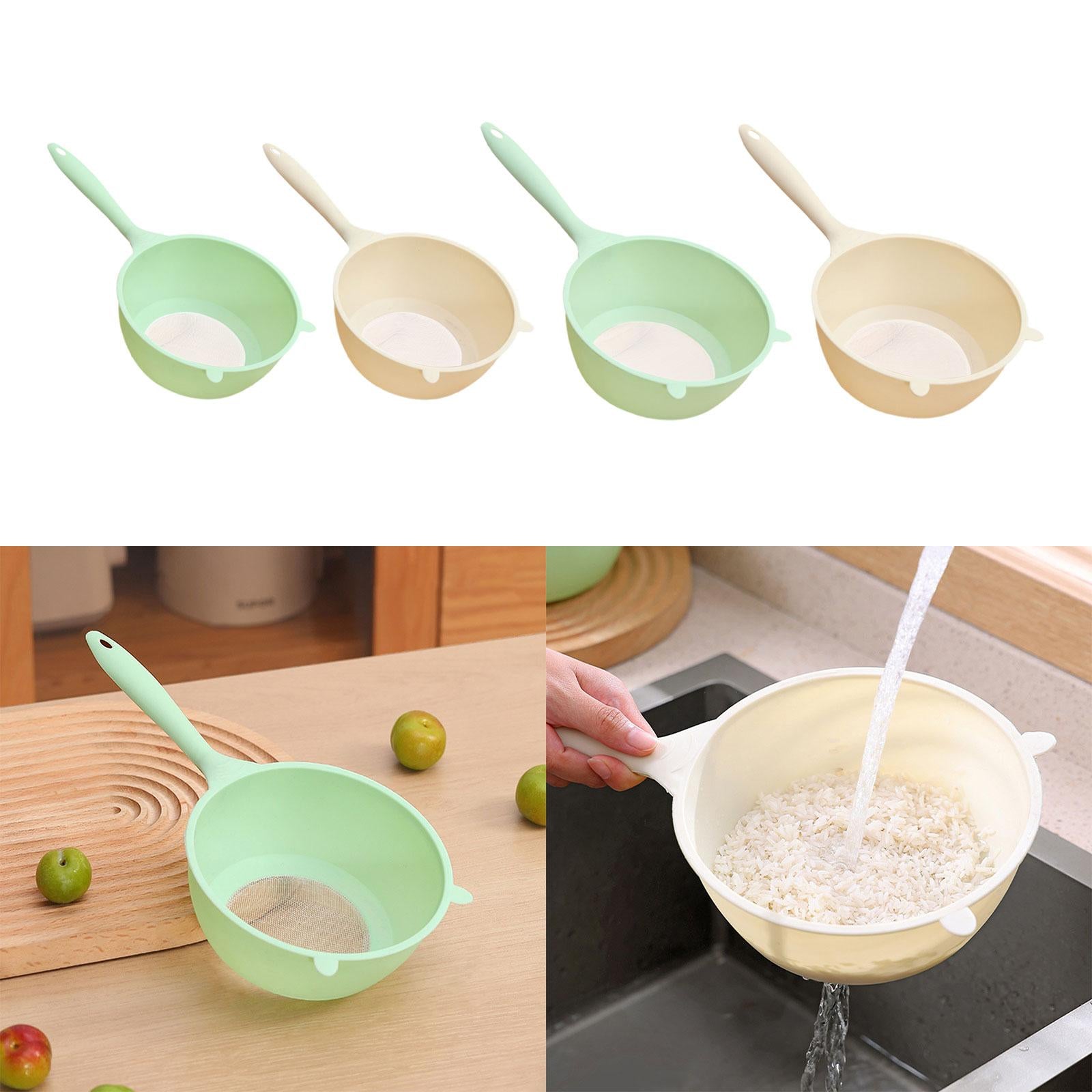 2xWashing Colander with Handle Rice Washing Strainer for Rice Carrots Broccoli green and L