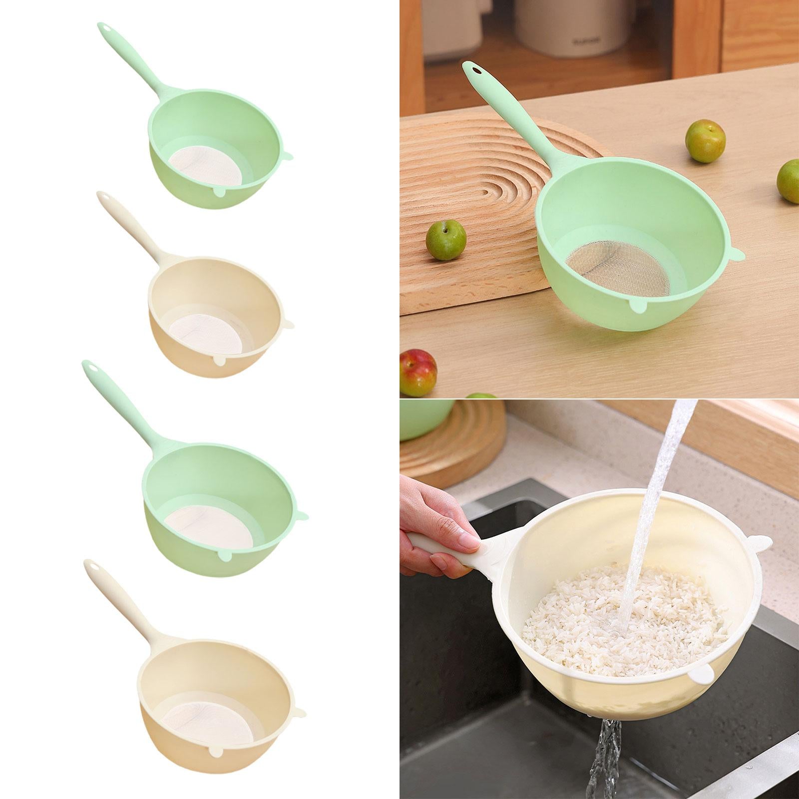 2xWashing Colander with Handle Rice Washing Strainer for Rice Carrots Broccoli green and L