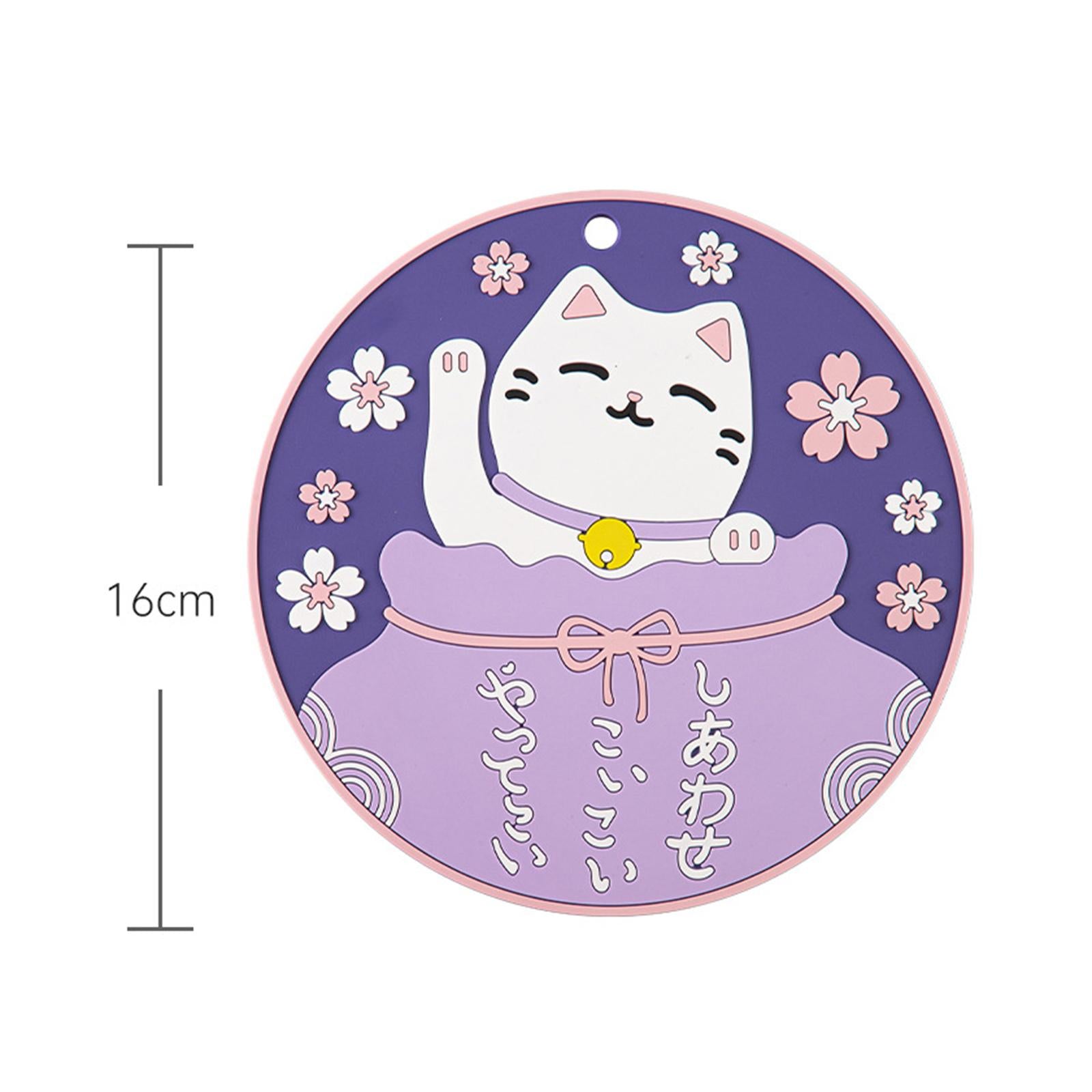 4xCartoon Cat Coaster Decorative Table Mat for Countertop Dining Table Kitchen Purple 16cm
