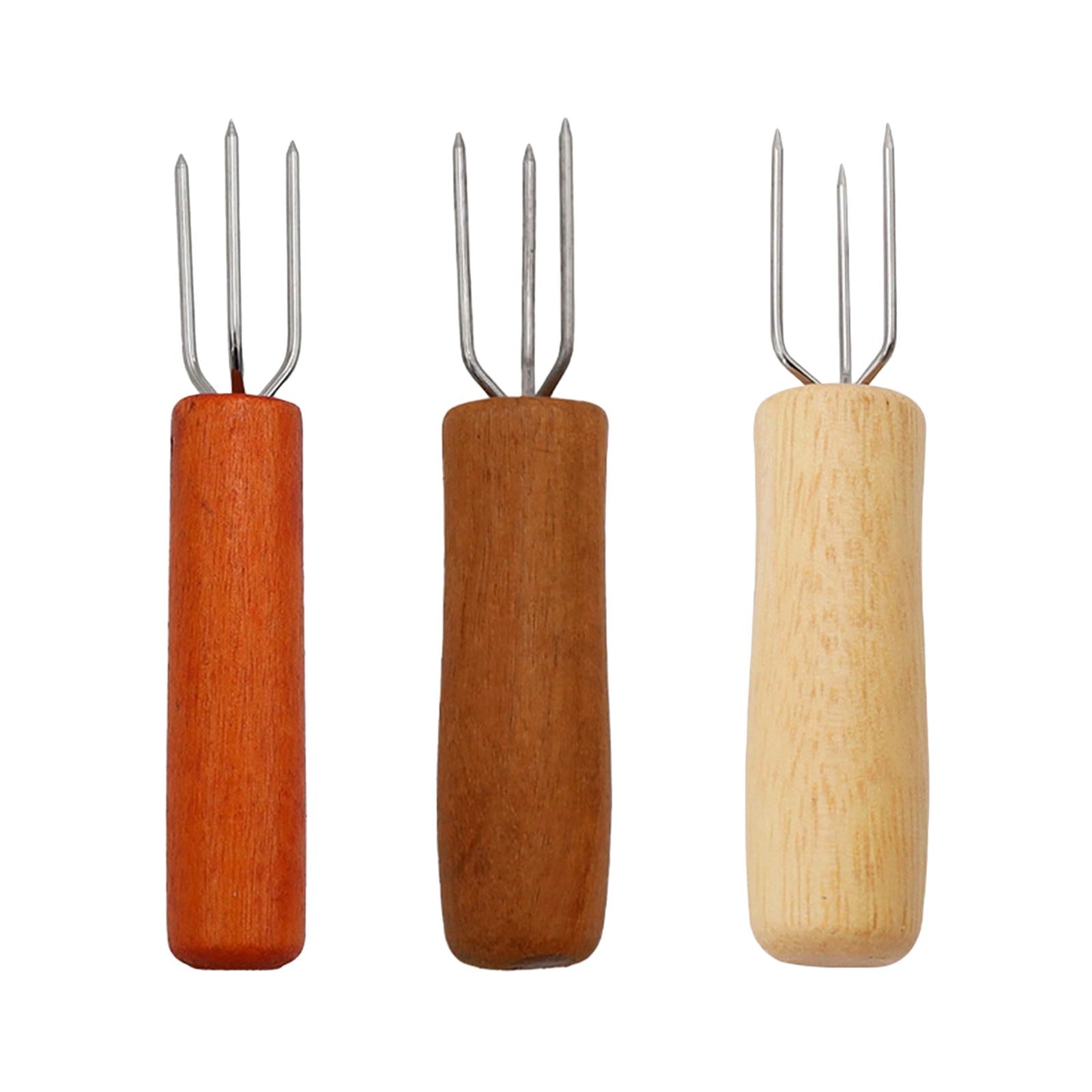 4xCorn Holder BBQ Cooking with Wood Handle Fruit Forks Corn on The COB Holder Oak Handle