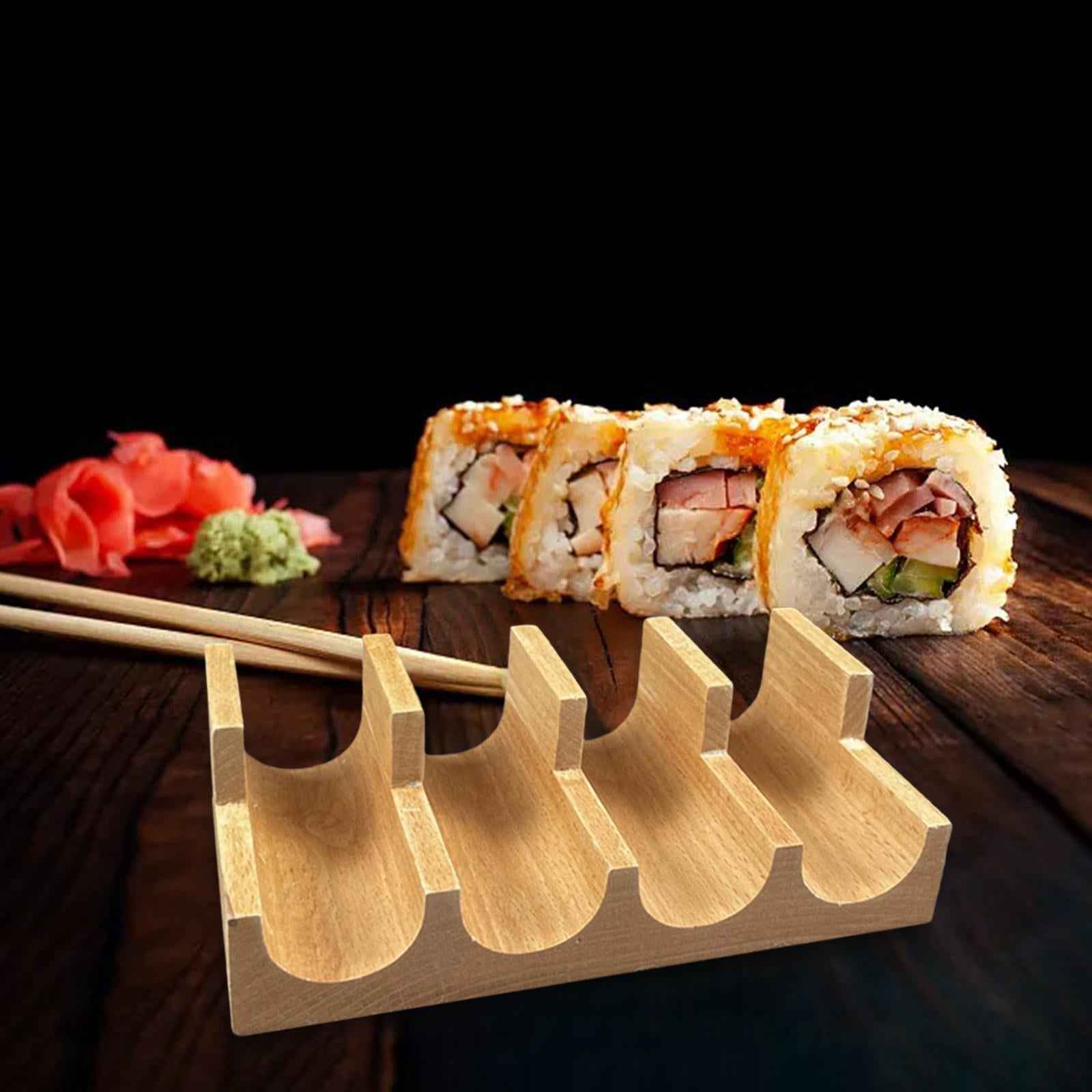 Japanese Sushi Rack Stand Wooden Tacos Holder for Gatherings Home Restaurant 4 Grid