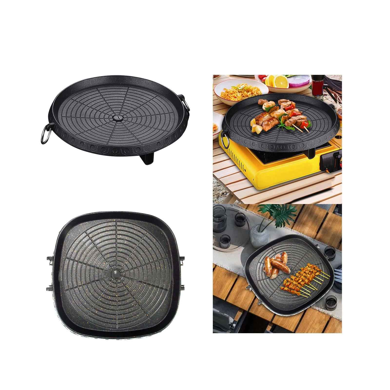 Korean Grilling Pan Kitchen Tool BBQ Plate for Garden Home Barbecue Campfire Round