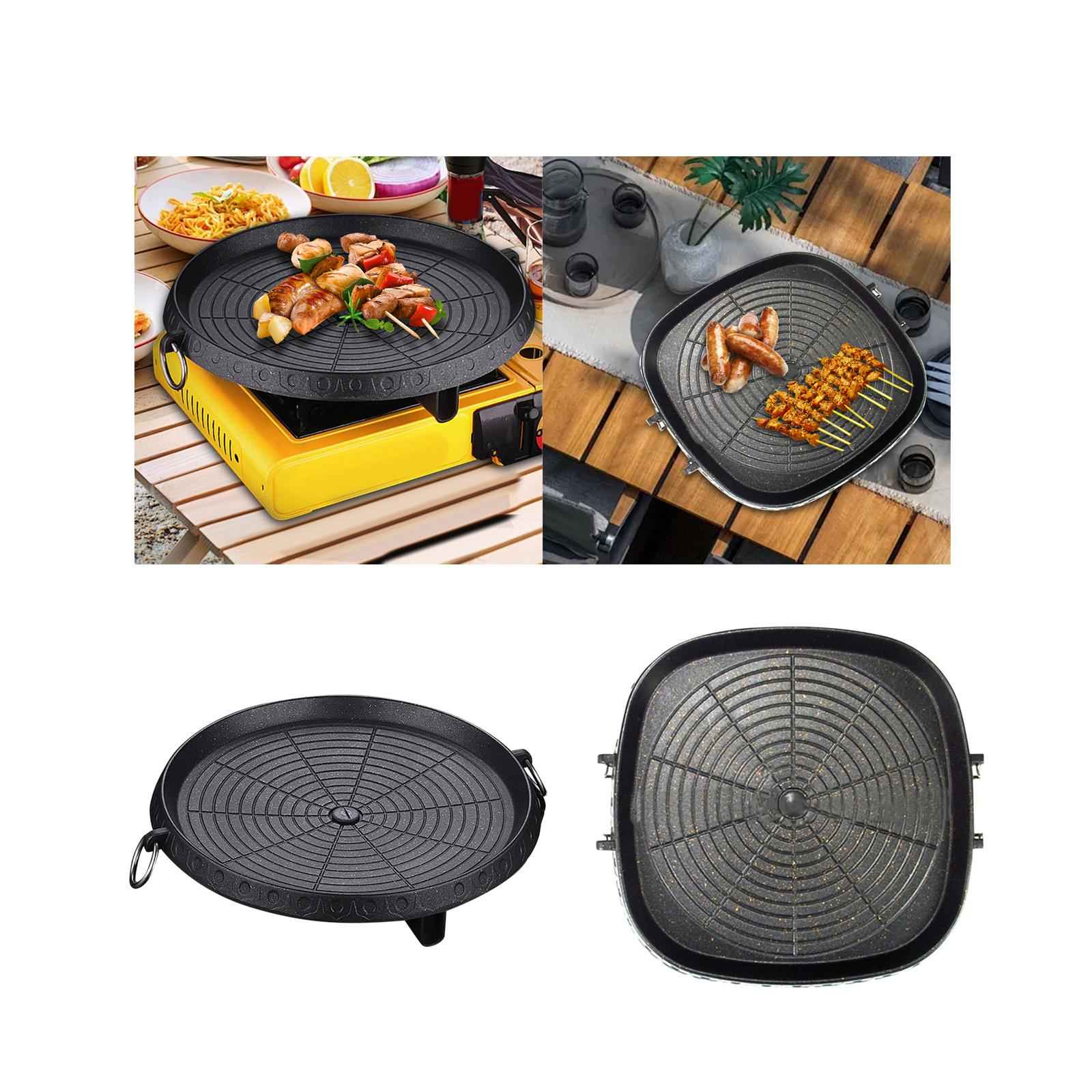 Korean Grilling Pan Kitchen Tool BBQ Plate for Garden Home Barbecue Campfire Round