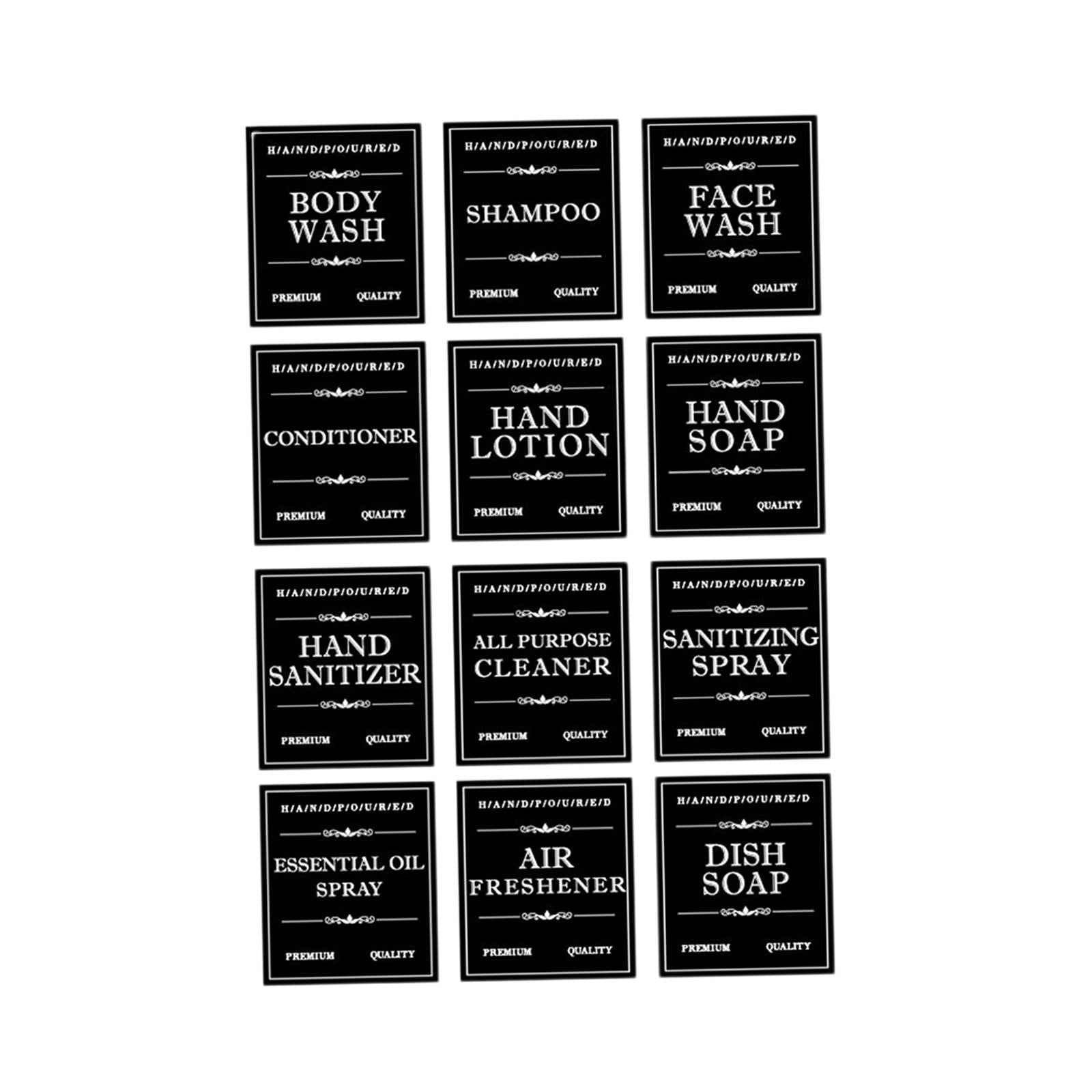 12x Soap Labels for Bottles Kitchen Cleaning Labels for Bathroom Accessories