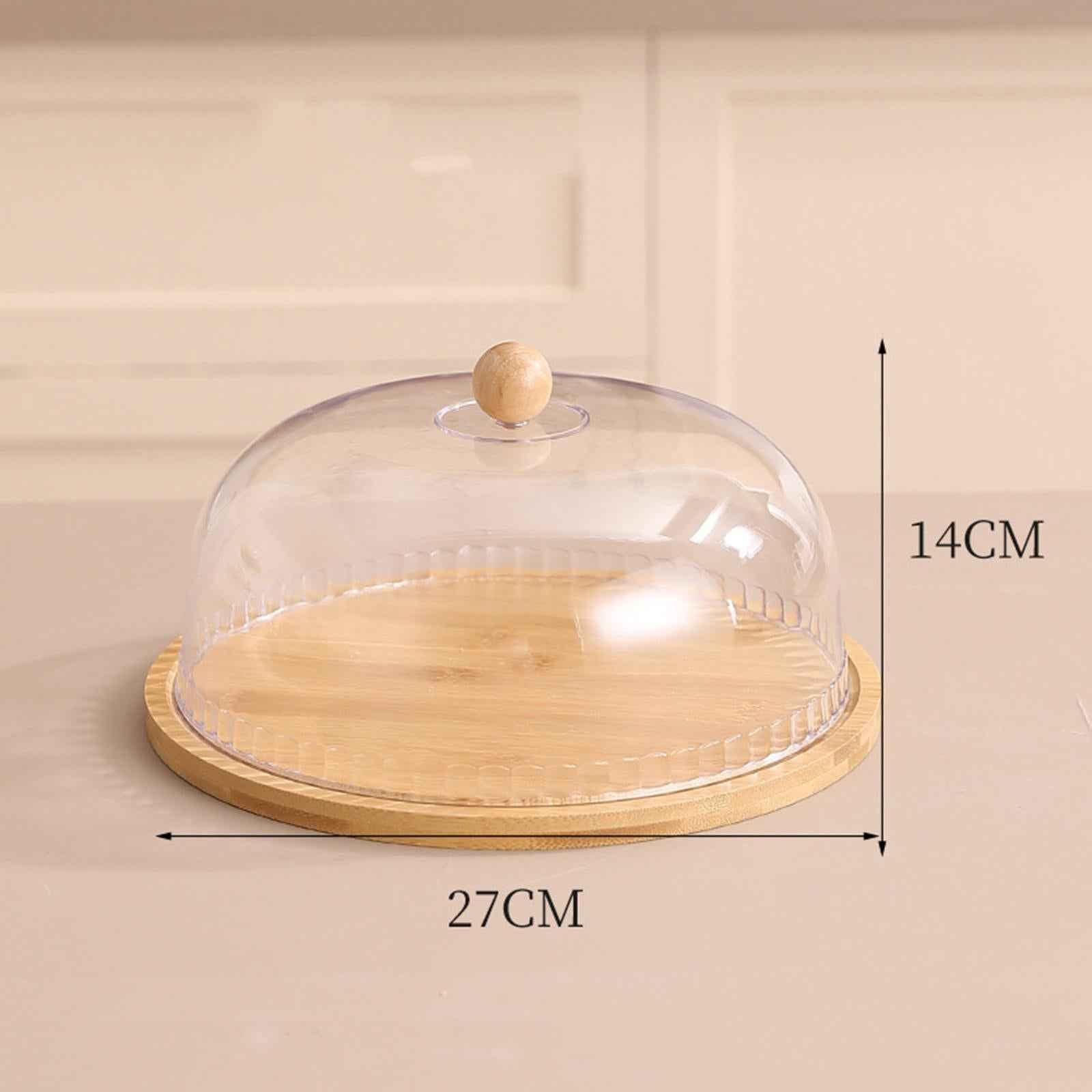 Wooden Cake Stand Cheese Bread Pastries with Dustproof Dome Cake Holder Tray Large