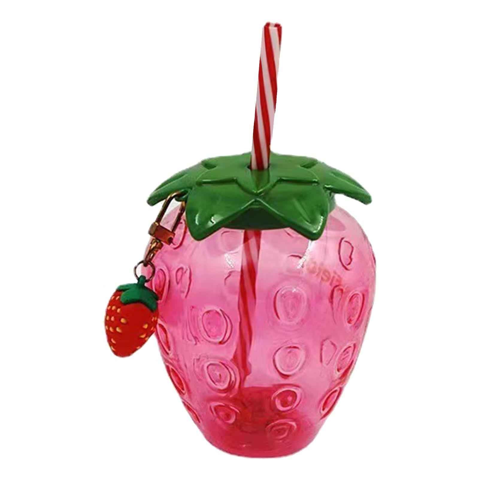 10x Strawberry Sippy Cup with Straw for Kids for Hawaiian Household Birthday Pink Keychain