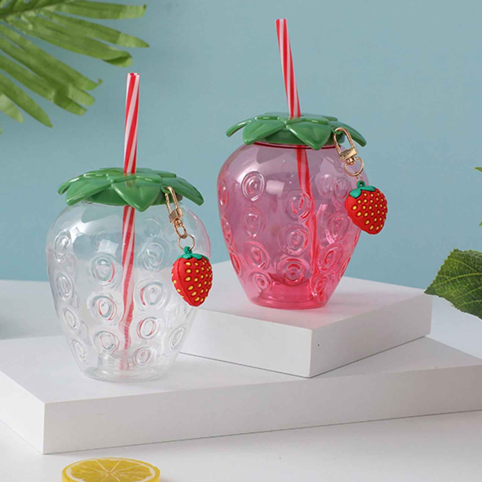 10x Strawberry Sippy Cup with Straw for Kids for Hawaiian Household Birthday Pink Keychain