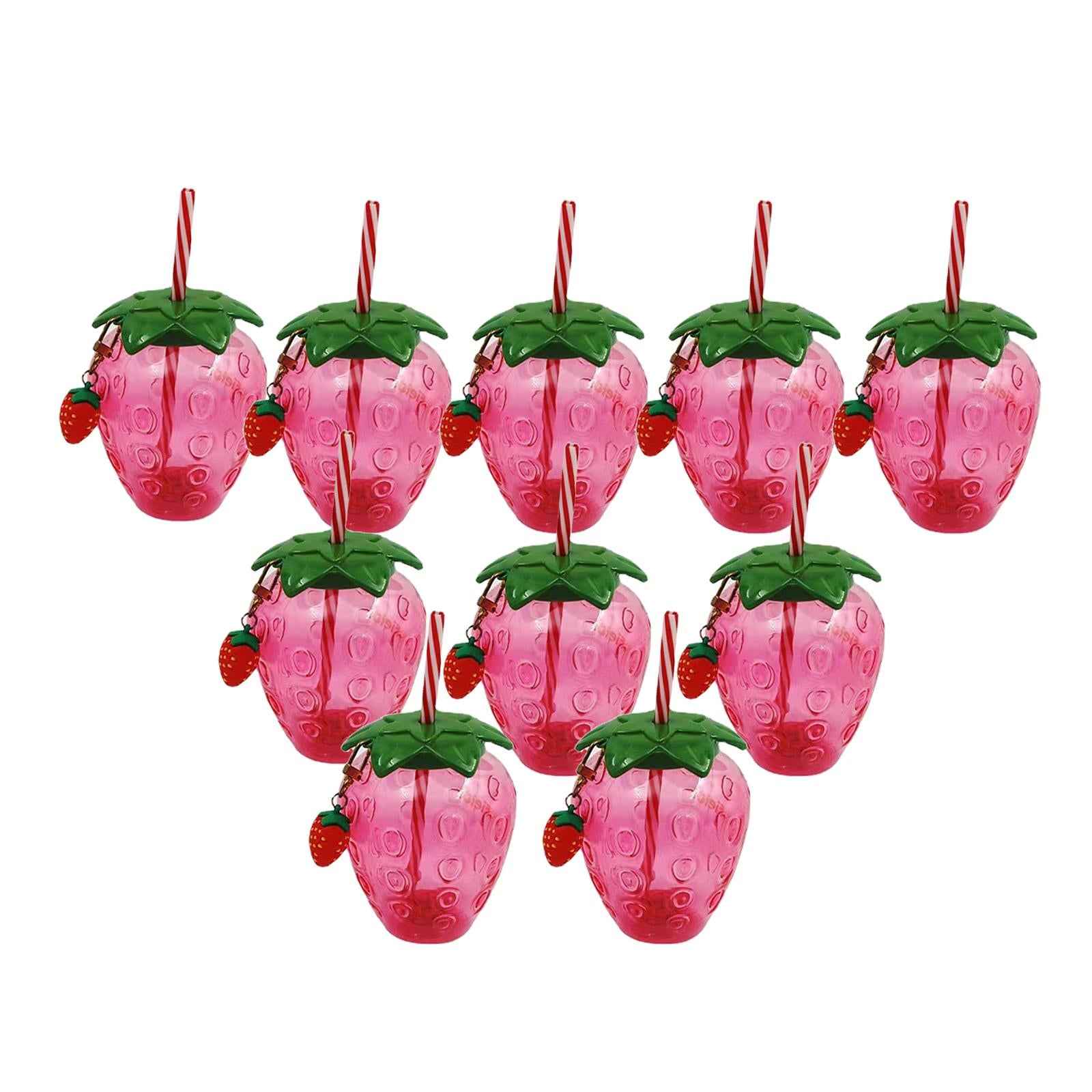 10x Strawberry Sippy Cup with Straw for Kids for Hawaiian Household Birthday Pink Keychain