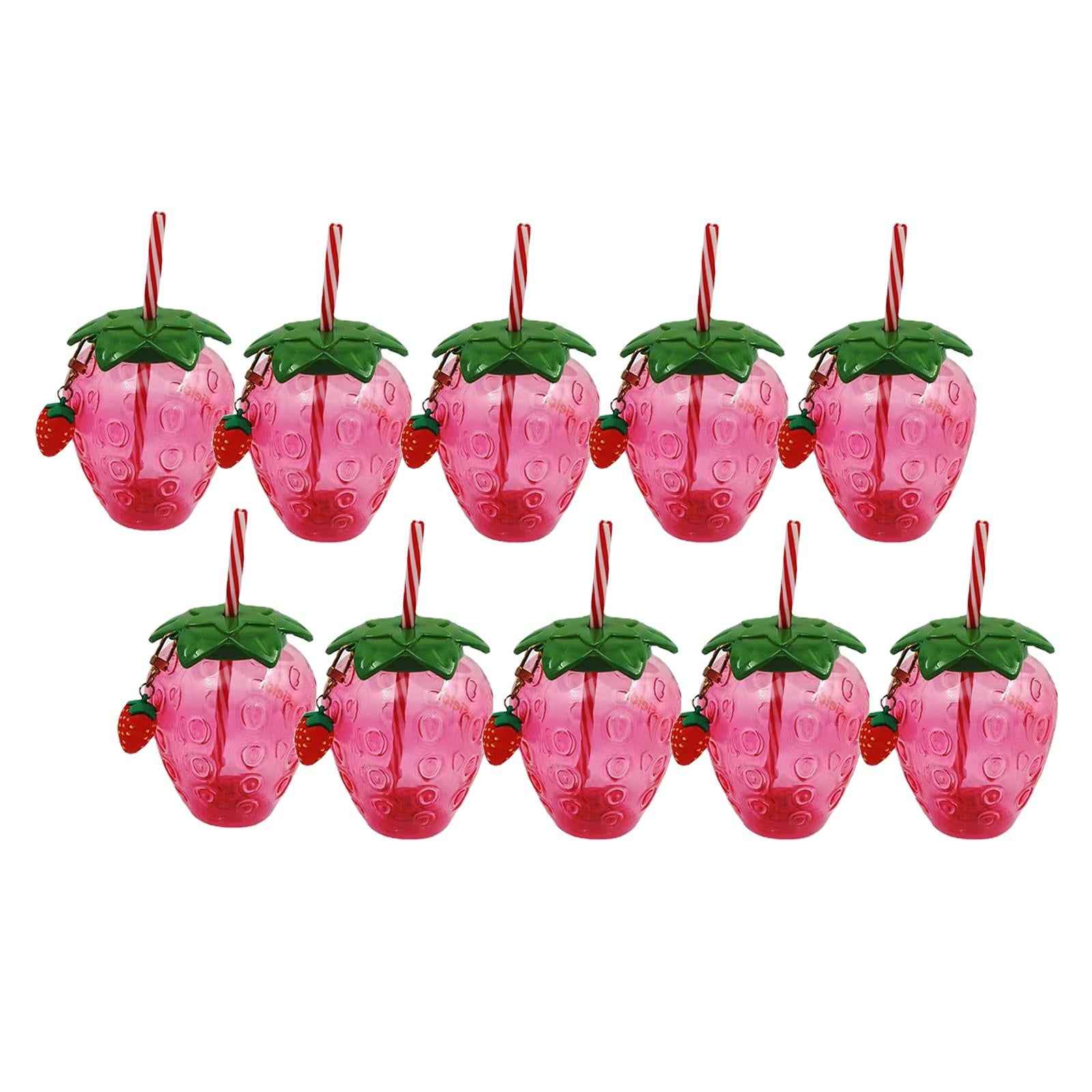 10x Strawberry Sippy Cup with Straw for Kids for Hawaiian Household Birthday Pink Keychain
