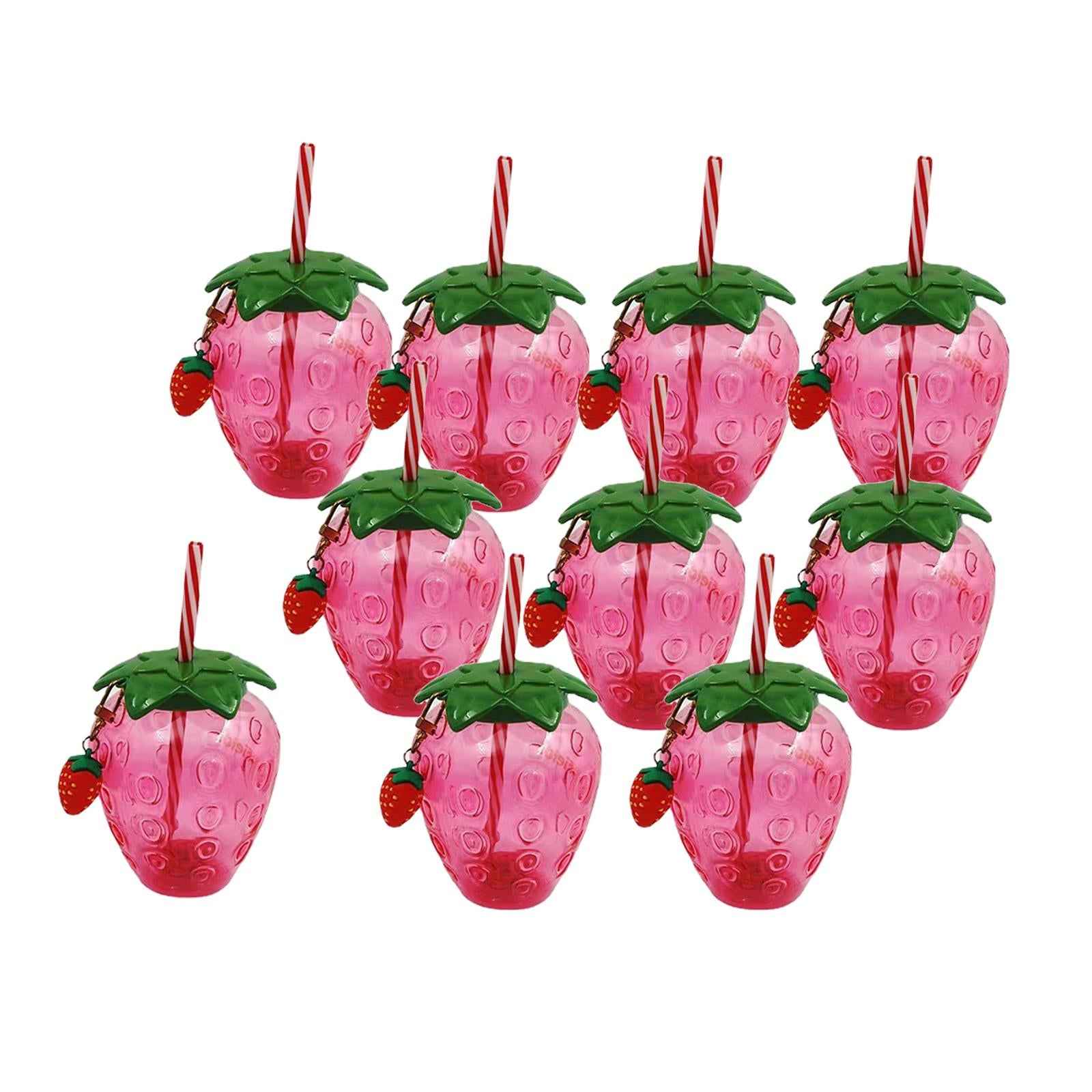 10x Strawberry Sippy Cup with Straw for Kids for Hawaiian Household Birthday Pink Keychain