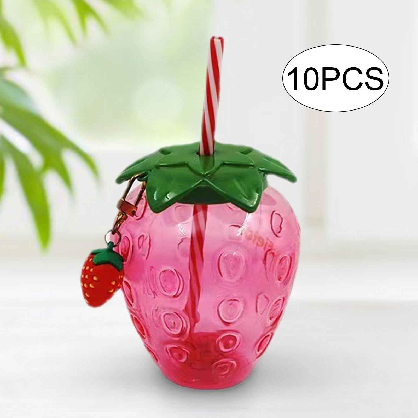 10x Strawberry Sippy Cup with Straw for Kids for Hawaiian Household Birthday Pink Keychain