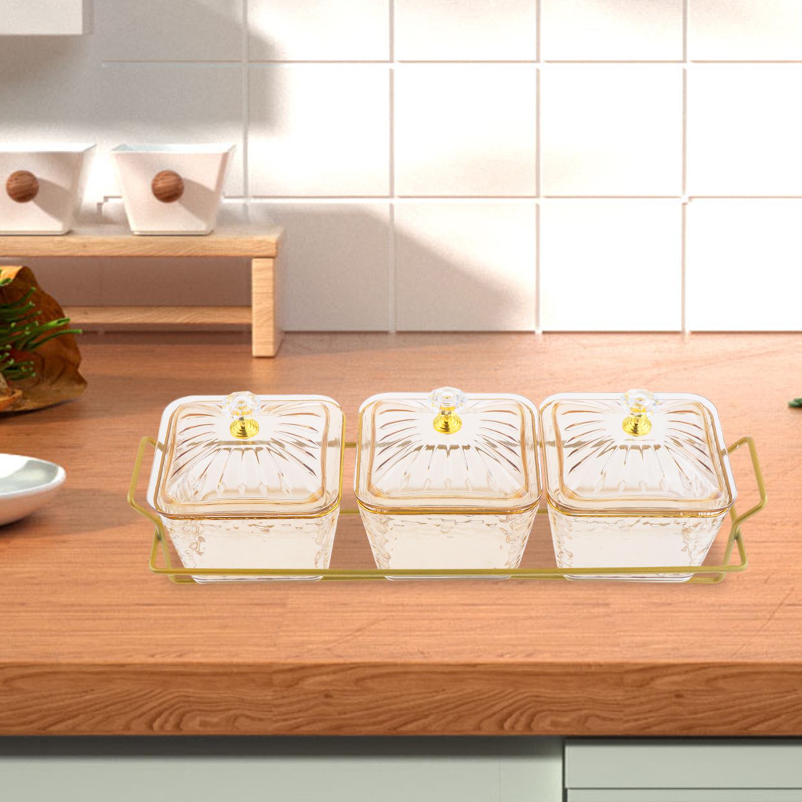 Divided Serving Tray Condiment Appetizer Tray for Dinner Party Dips Set Hotel 3 Dishes