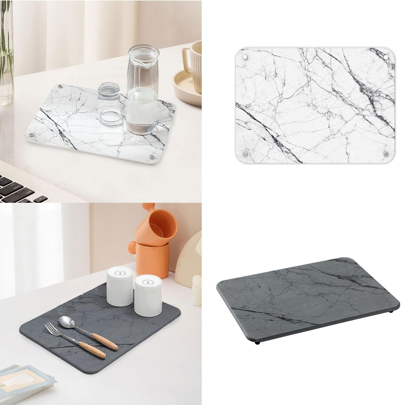 Diatomite Dish Drainer Absorbent Coffee Rug for Dining Room Kitchen Bathroom White