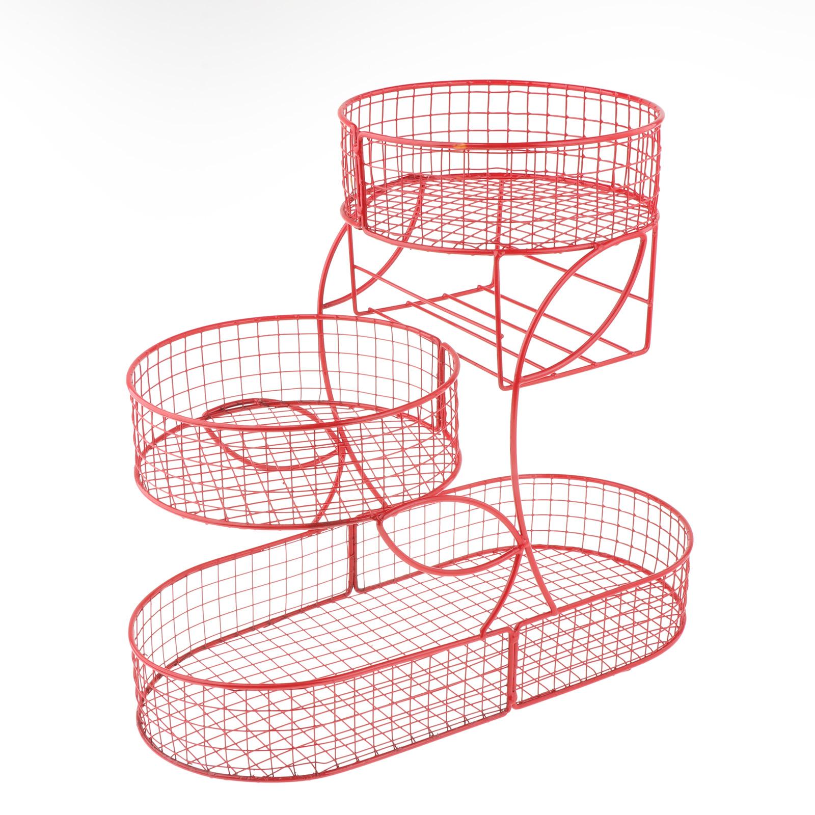 Fruit Basket 3 Tiered Large Capacity Storage Basket for Onion Produce Veggie Red