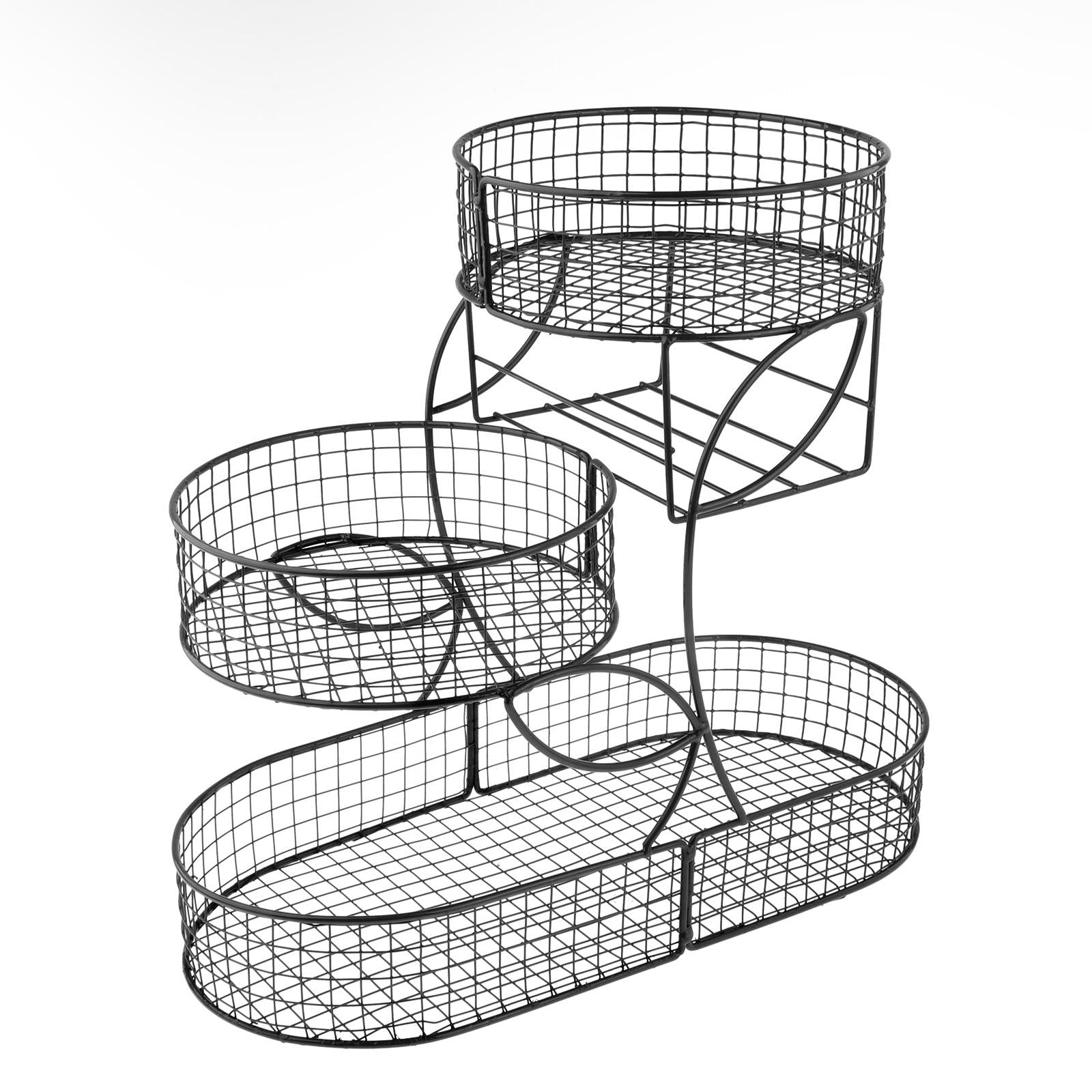 Fruit Basket 3 Tiered Large Capacity Storage Basket for Onion Produce Veggie Black