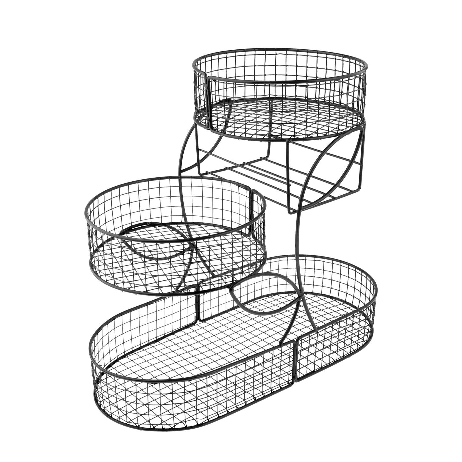 Fruit Basket 3 Tiered Large Capacity Storage Basket for Onion Produce Veggie Black