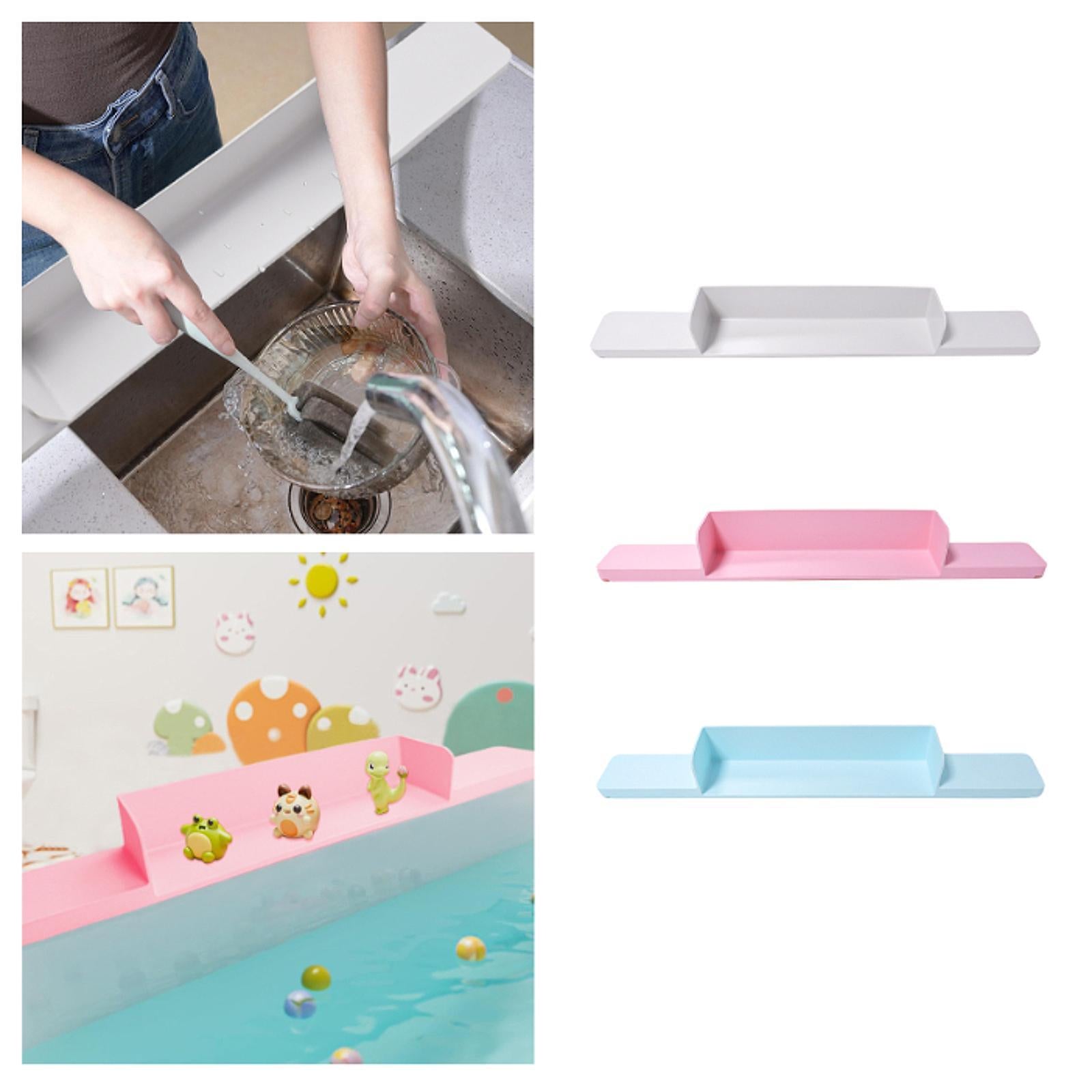 Bathtub Splash Guard Toy Tray Water Guard Shelf for Bathtub Bathroom Kitchen Gray
