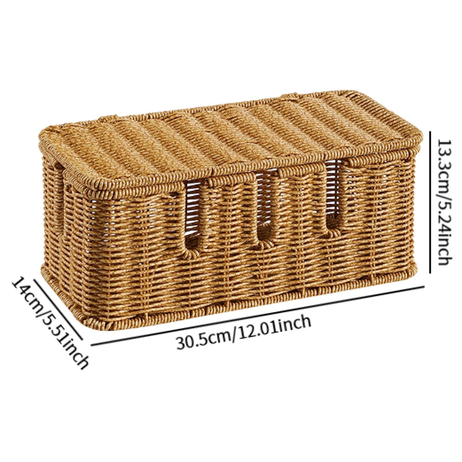 Cable Management Box Imitation Rattan Desk Storage Charger PC Cord Organizer 30.5x14x13.3cm 5Slot