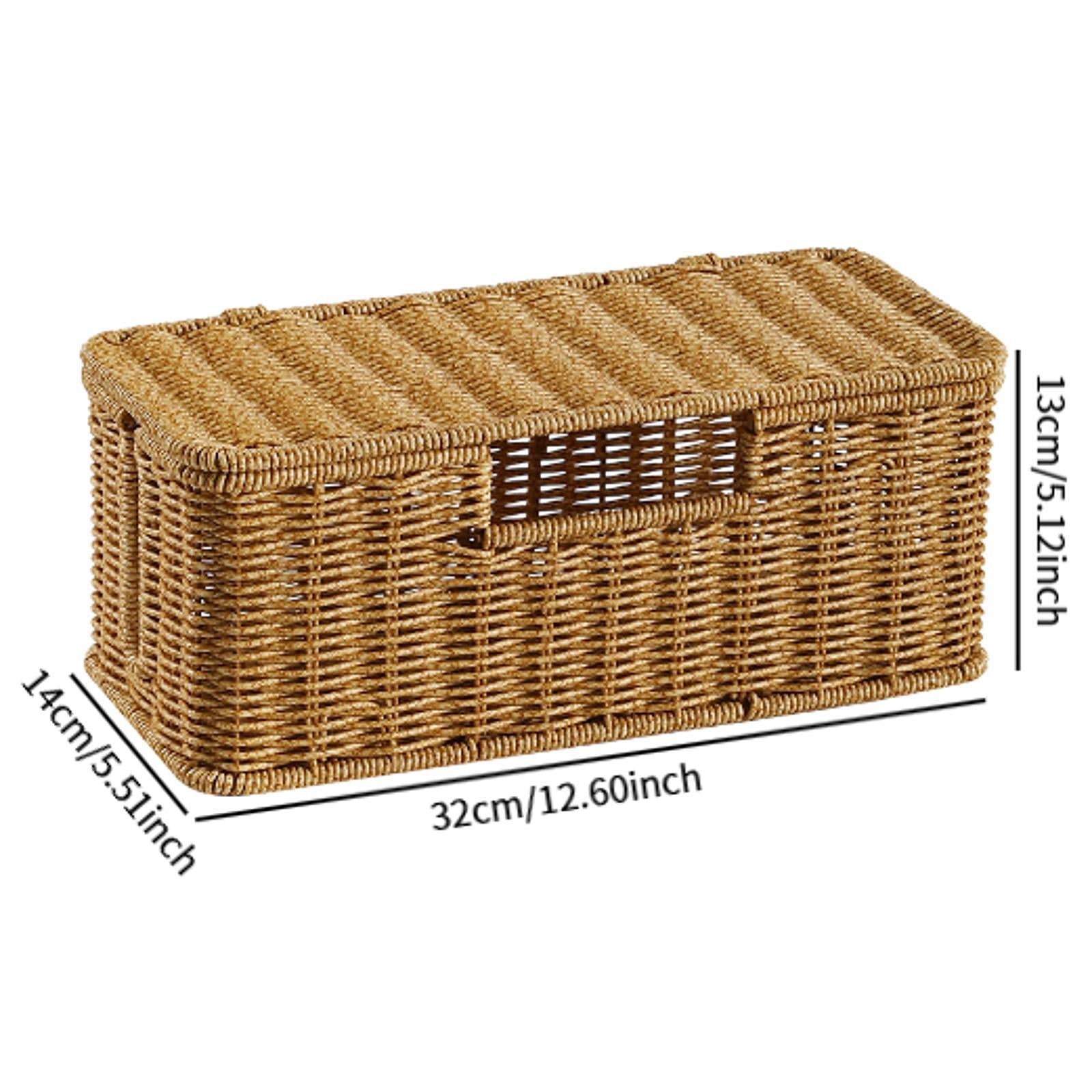 Cable Management Box Imitation Rattan Desk Storage Charger PC Cord Organizer 32x14x13cm 3 Slots