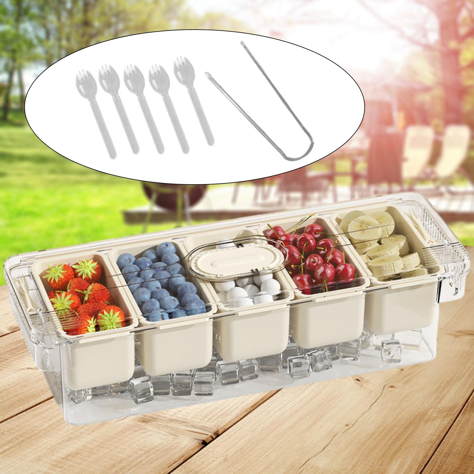 Divided Serving Tray Portable Travel for Desserts Veggies Treats 1 Box 1 Clip 5 Spoon