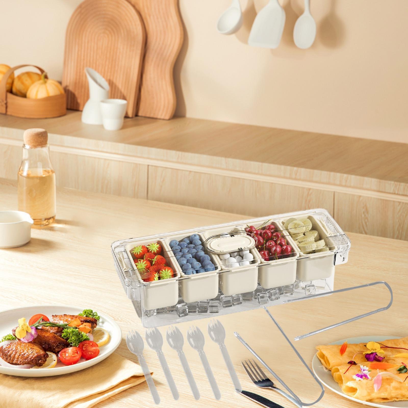 Divided Serving Tray Portable Travel for Desserts Veggies Treats 1 Box 2 Clip 5 Spoon