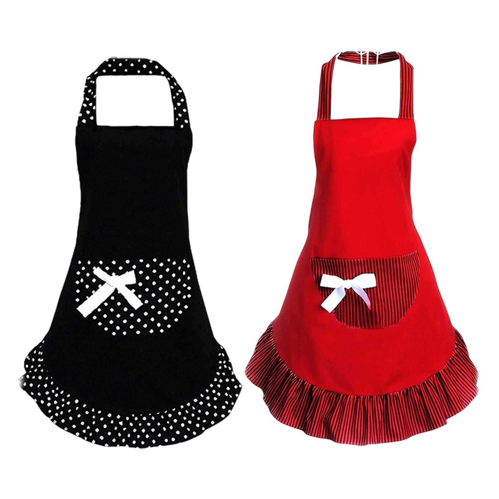 Bowknot Funny Apron Frilly Maid Ladies Cute Lovely Restaurant Vintage Design Black