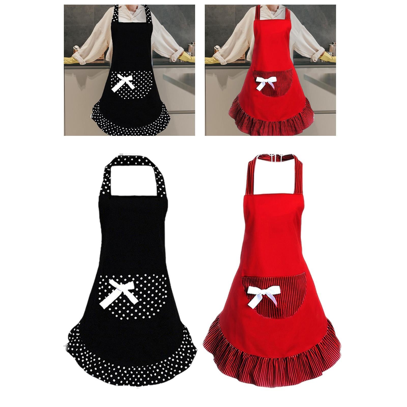 Bowknot Funny Apron Frilly Maid Ladies Cute Lovely Restaurant Vintage Design Black
