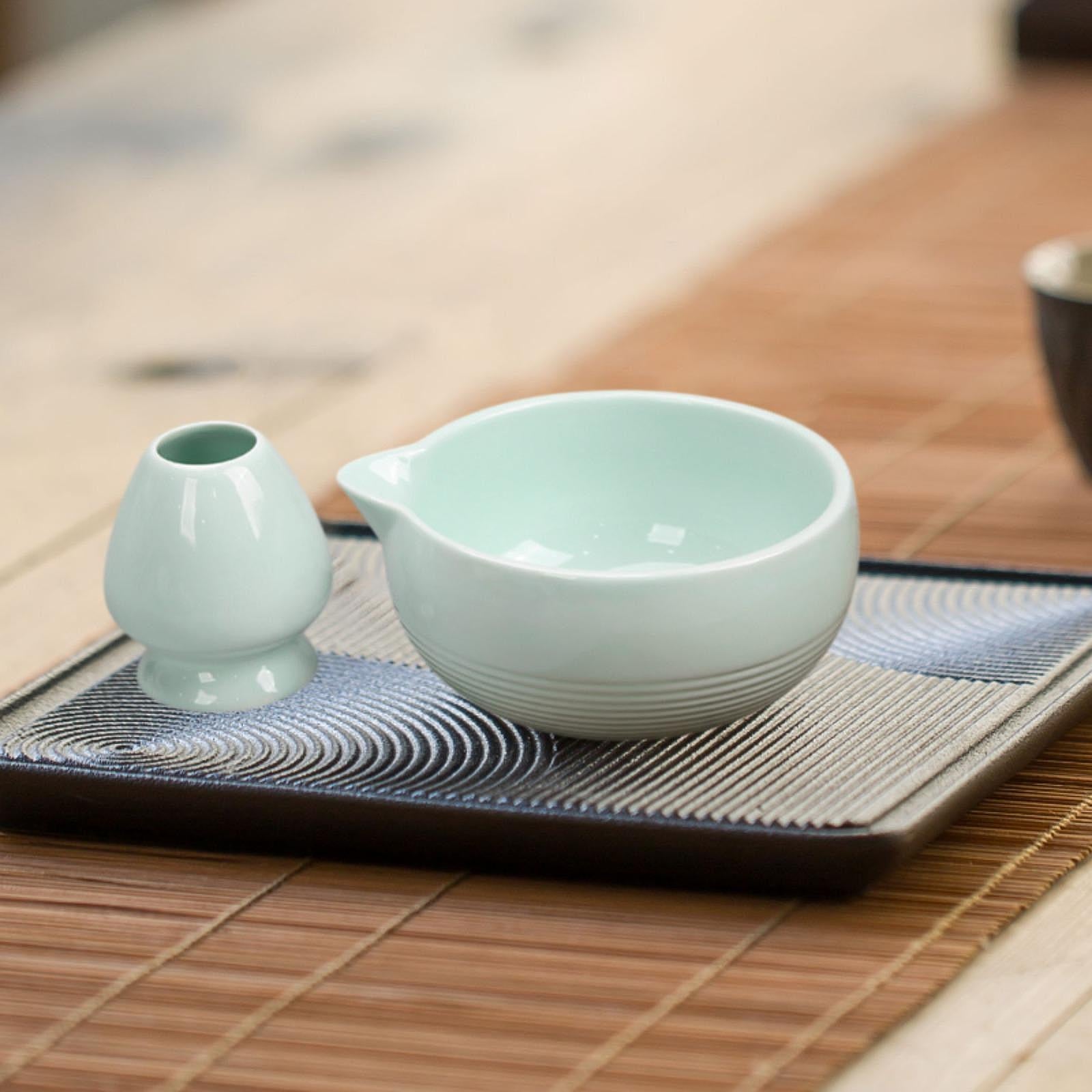 Chinese Matcha Tea Ceremony Set Ceramic Matcha Bowl for Home Tea Room Office Green