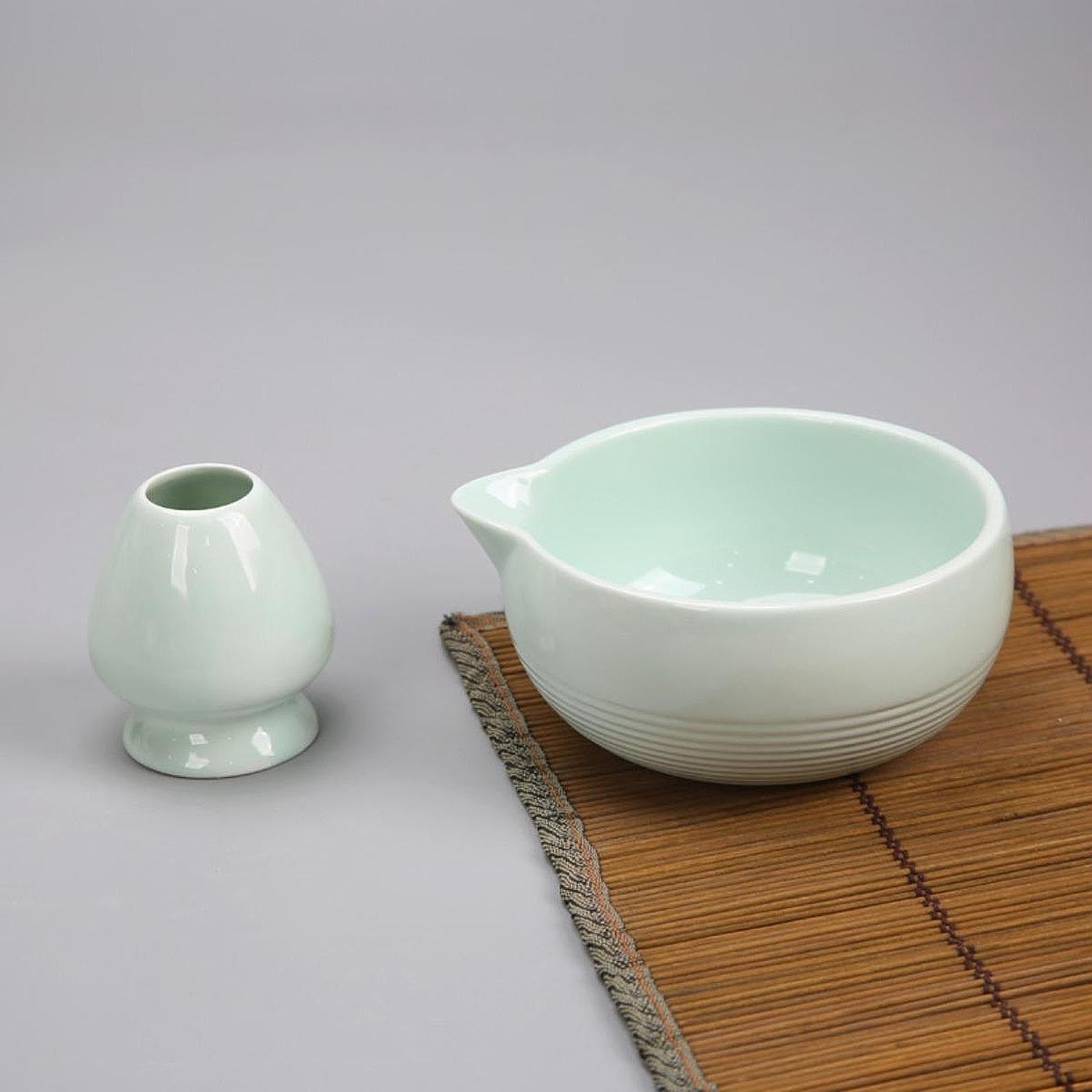 Chinese Matcha Tea Ceremony Set Ceramic Matcha Bowl for Home Tea Room Office Green