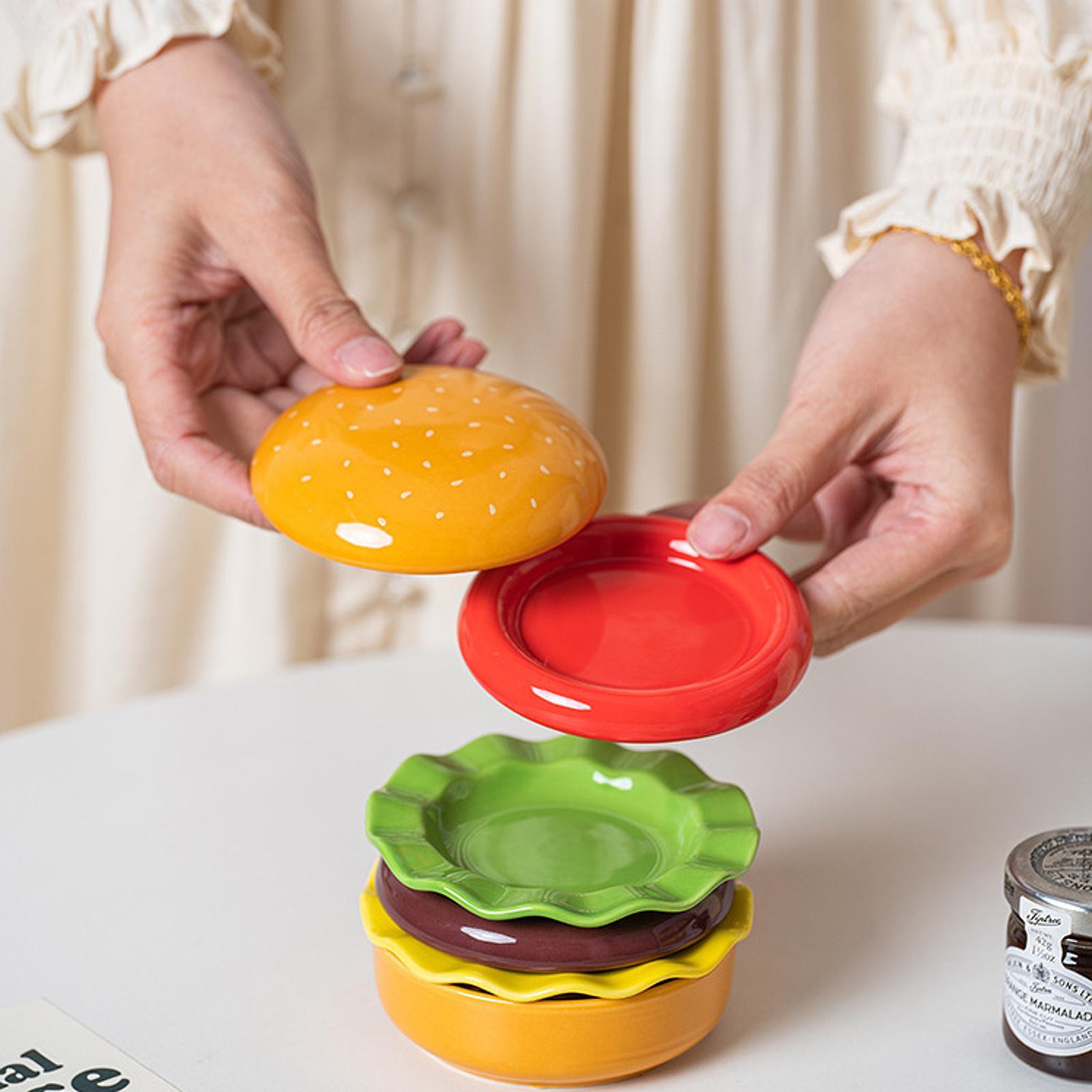 Ceramic Dinnerware Set Gift Stackable Burger Plate Bowl Set for Home Holiday