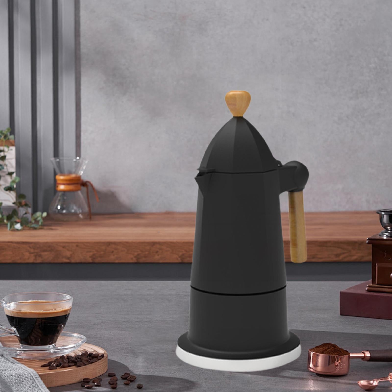 Italian Moka Pot 6 Cups Octagonal Espresso Maker for Camping Restaurant Cafe Black