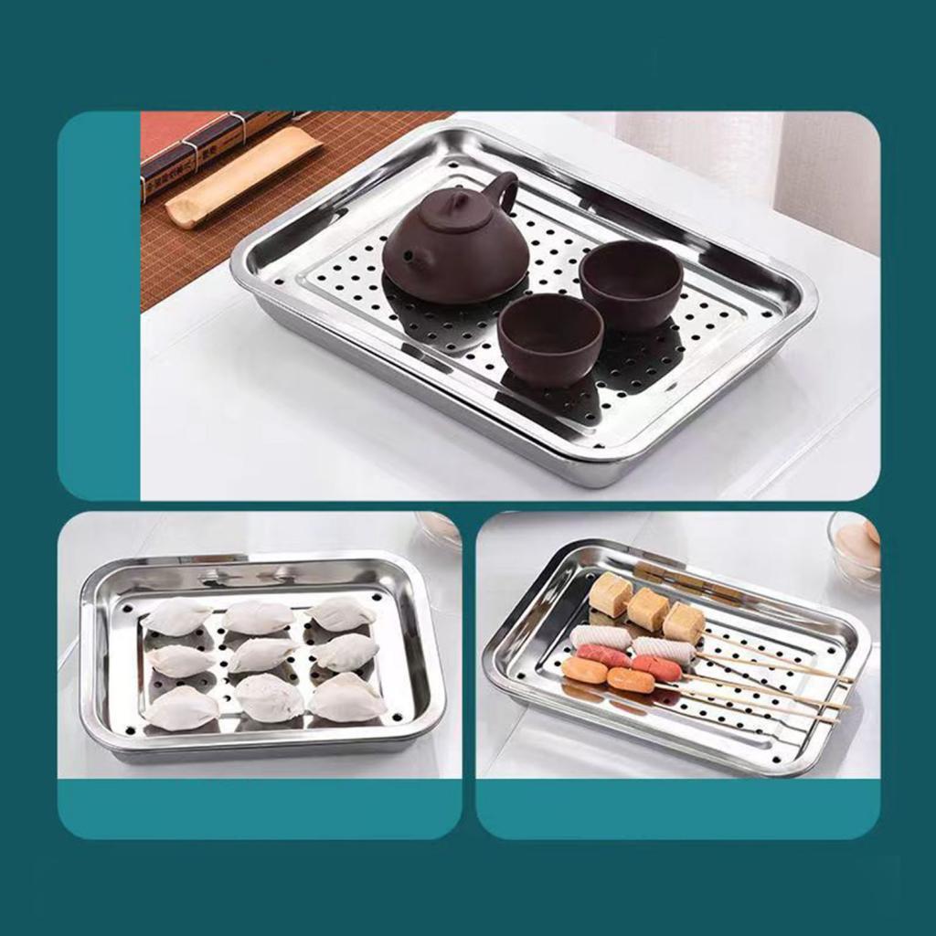 Tea Serving Tray Draining Water Stainless Steel Teacup Tray for Home Kitchen 40cmx30cm