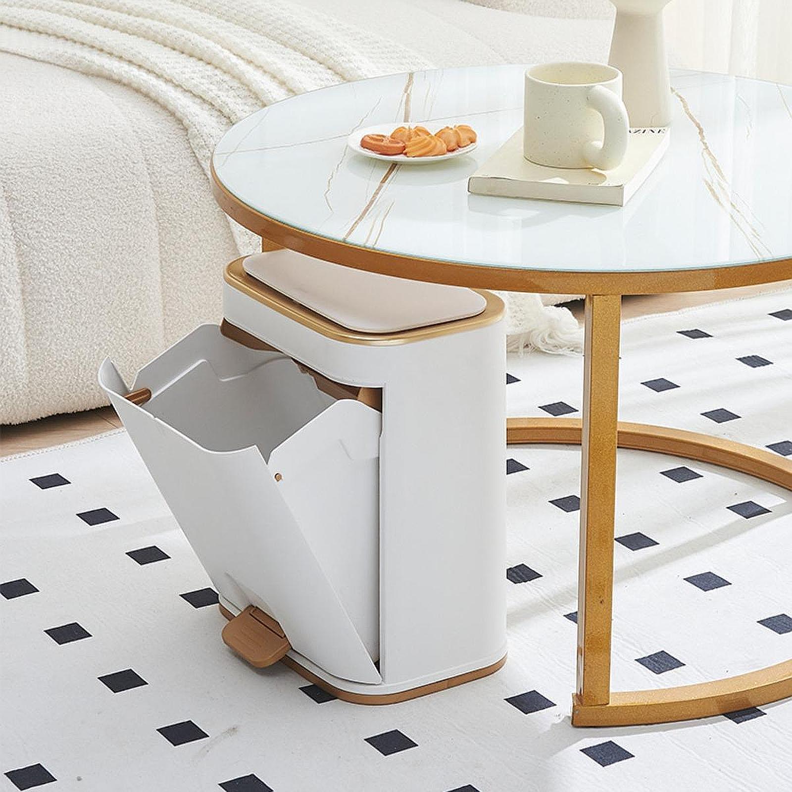 Trash Can with Lid Foot Pedal Rectangle Trash Bin for Dorm Study Room Toilet Gold