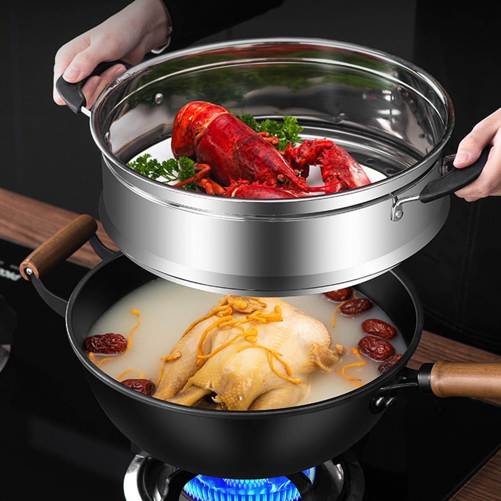 Iron Wok No Coating Cookware for Electric Induction Gas Stoves Wooden Handle Diameter 32cm