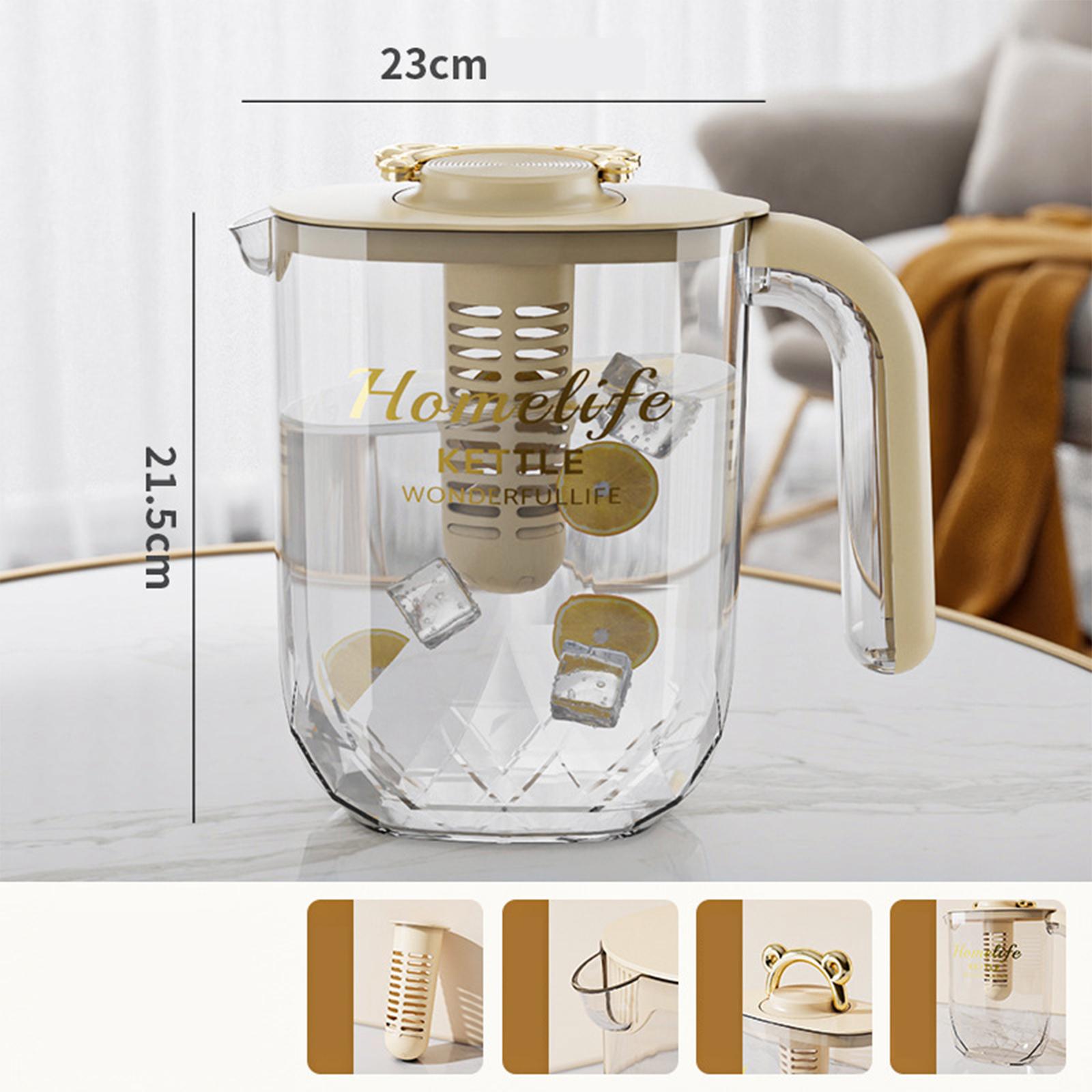 Water Pitcher Iced Tea Pitcher with Lid and Handle for Summer Fishing Fridge Beige