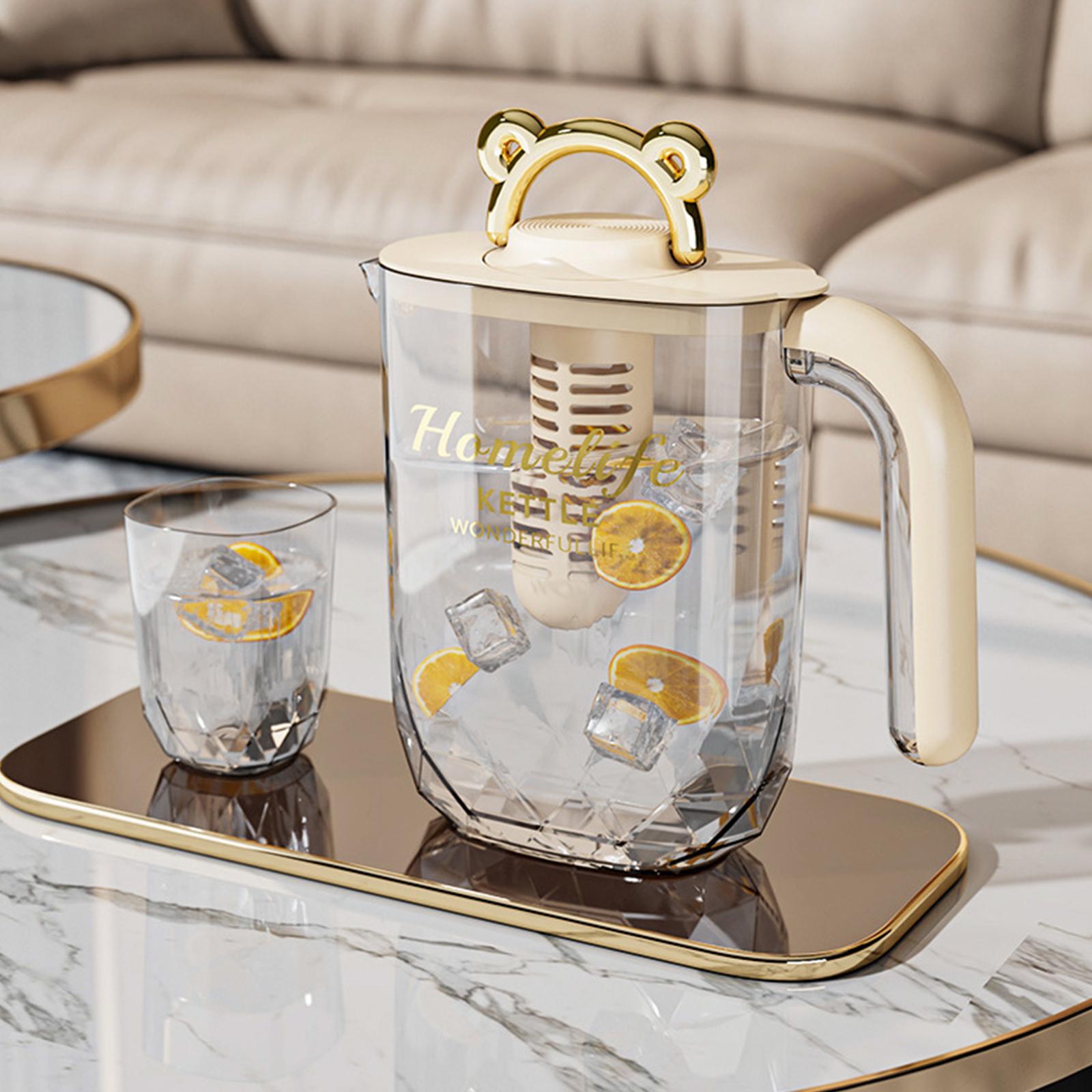 Water Pitcher Iced Tea Pitcher with Lid and Handle for Summer Fishing Fridge Beige