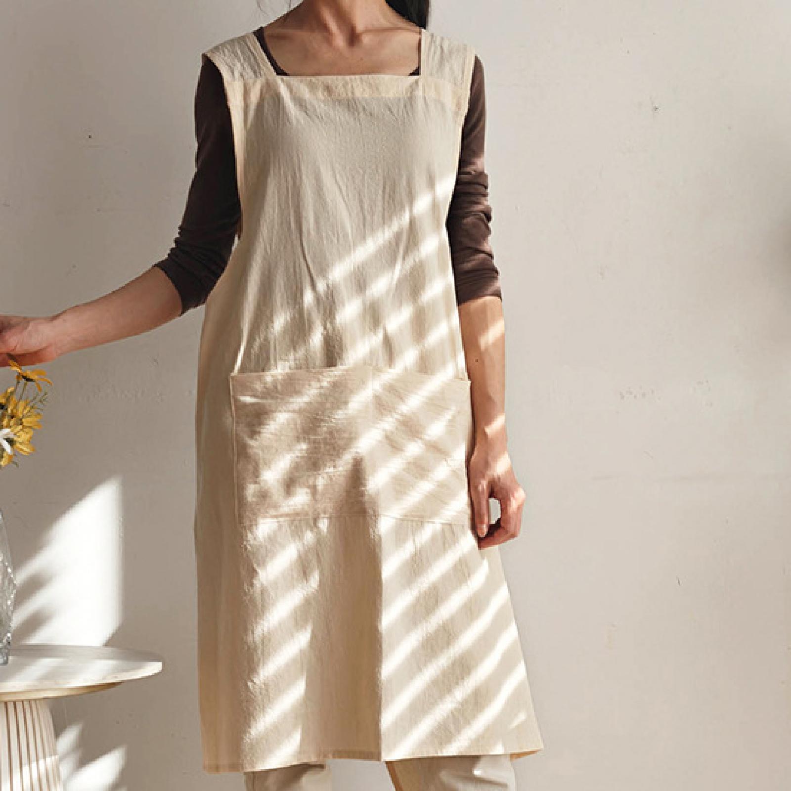 Cotton Apron for Women Men Practical Bib Apron for Gardening Cooking Kitchen
