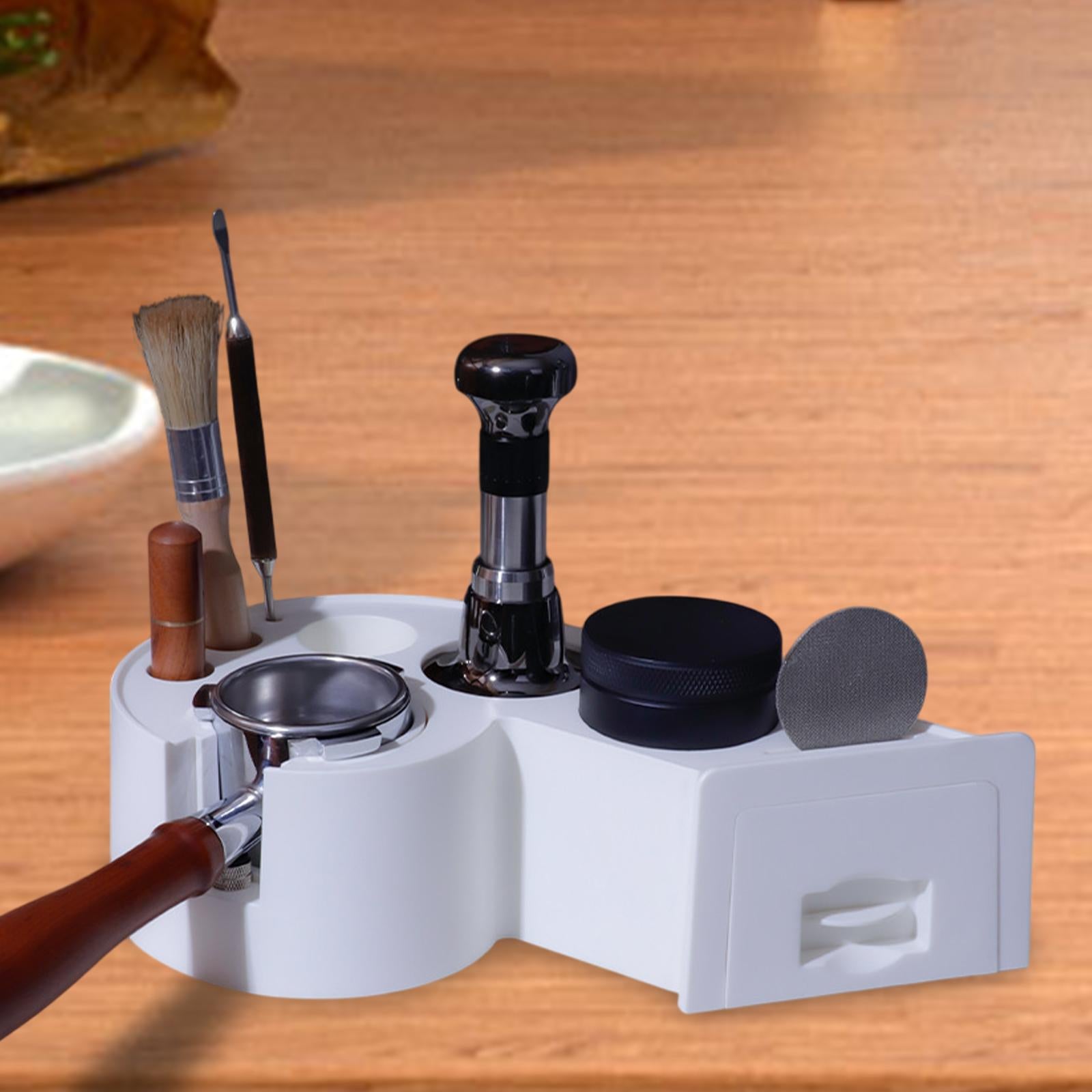 Espresso Tamping Station Organizer Accessory Versatile 29x18x9cm with Drawer White