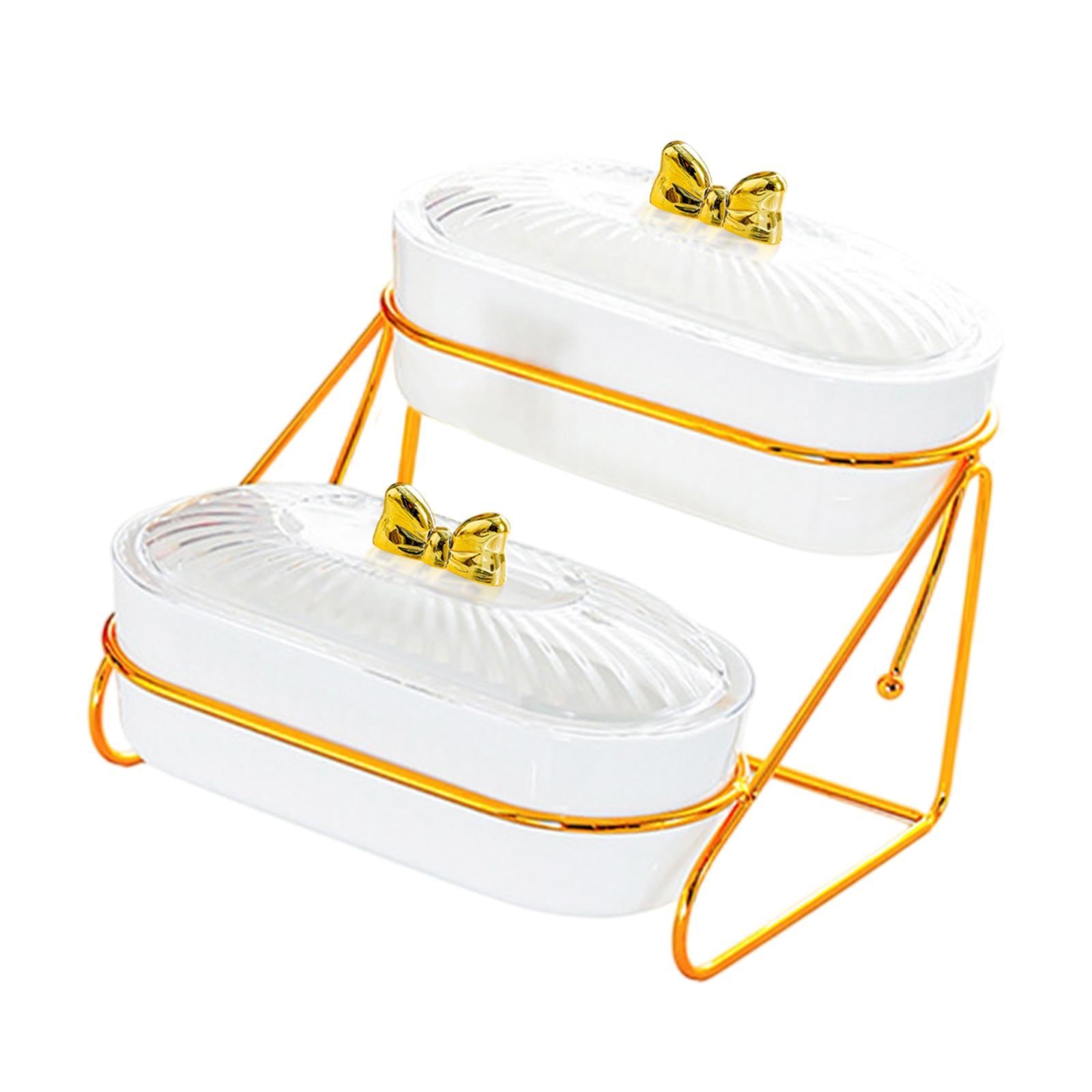 Serving Tray Easy to Clean Stylish Food Container for Snacks Cookies Dessert 2 Layers White