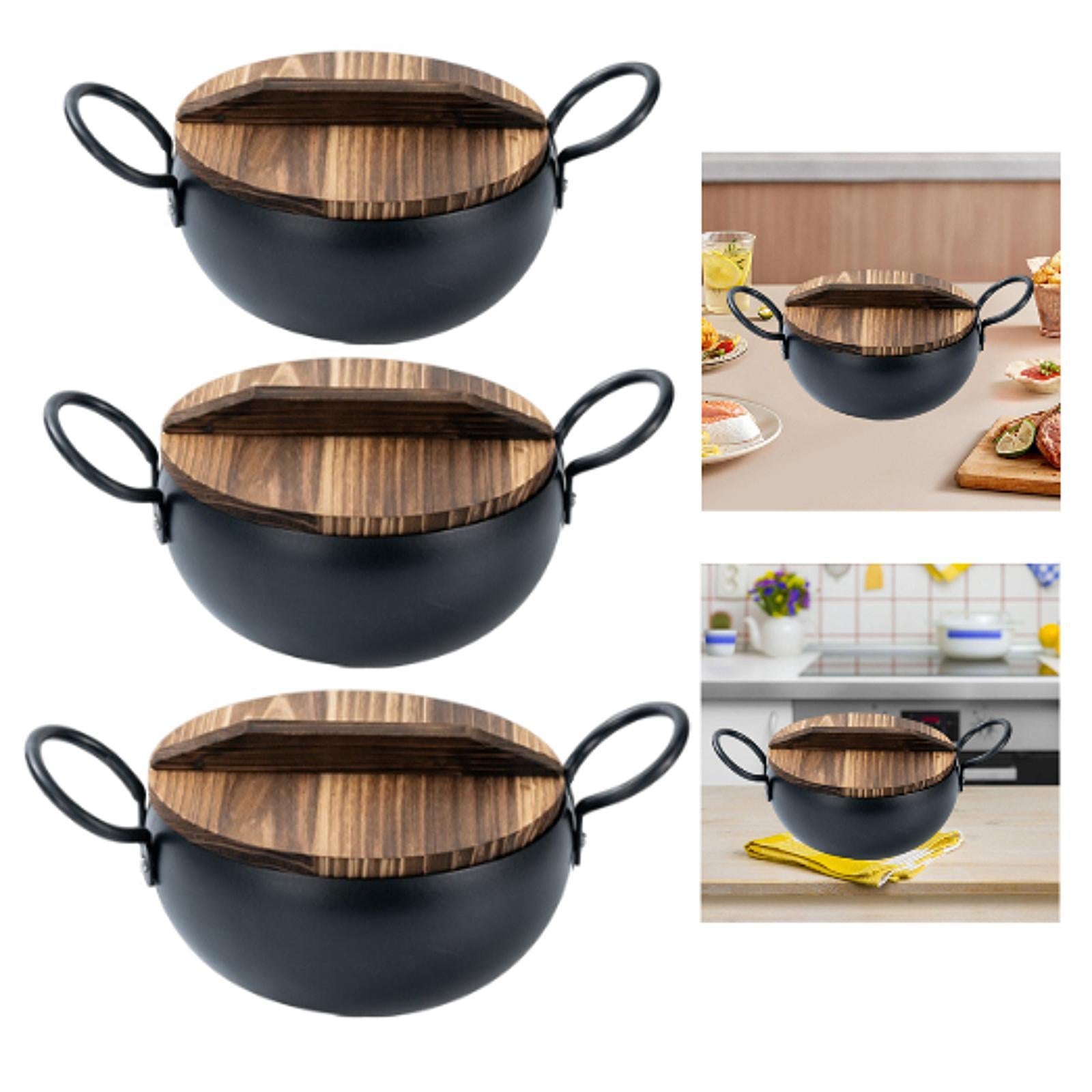 Iron Pot Easy to Clean Modern with Wood Lid for Vegetable Kitchen Stew Mouth Diameter 26cm
