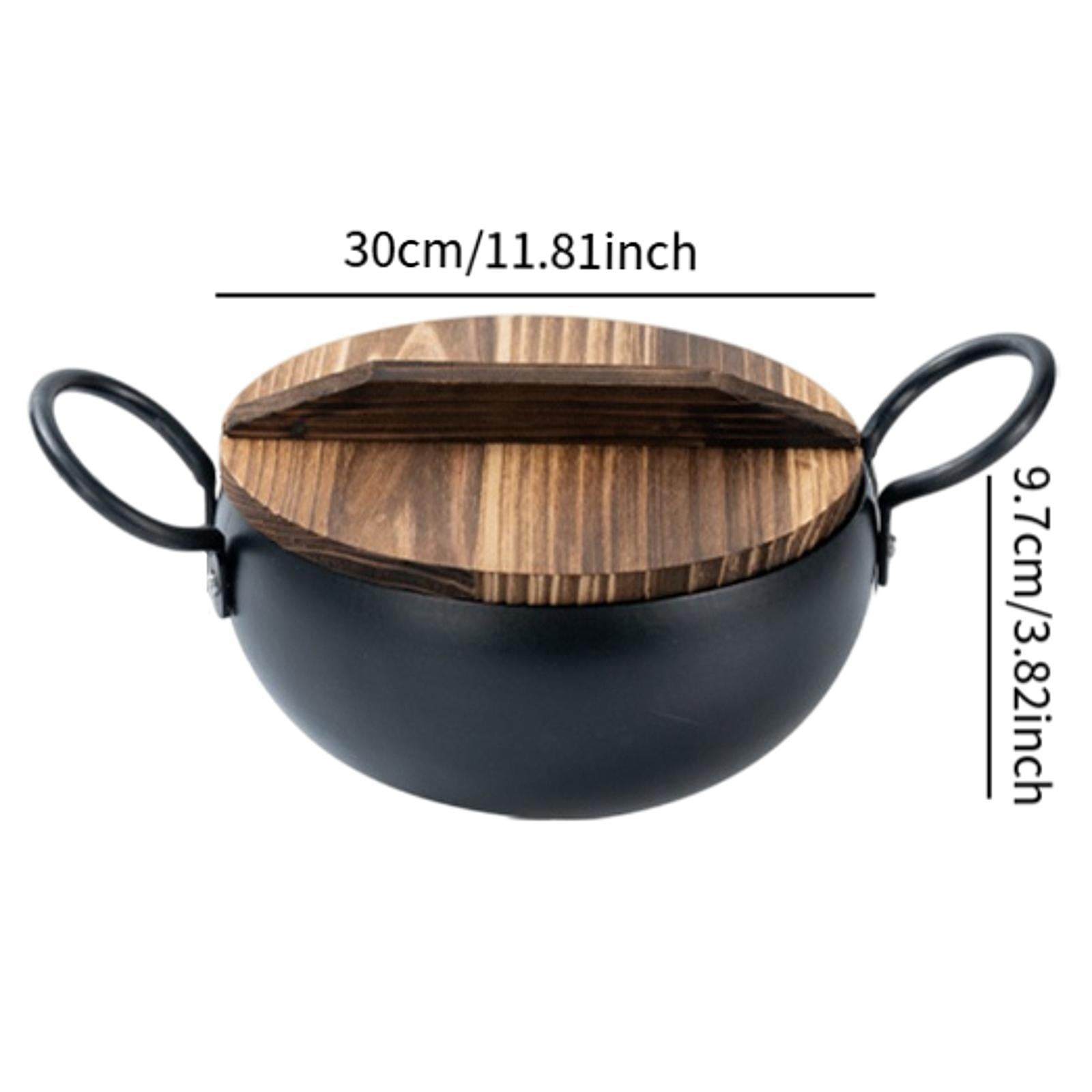 Iron Pot Easy to Clean Modern with Wood Lid for Vegetable Kitchen Stew Mouth Diameter 30cm