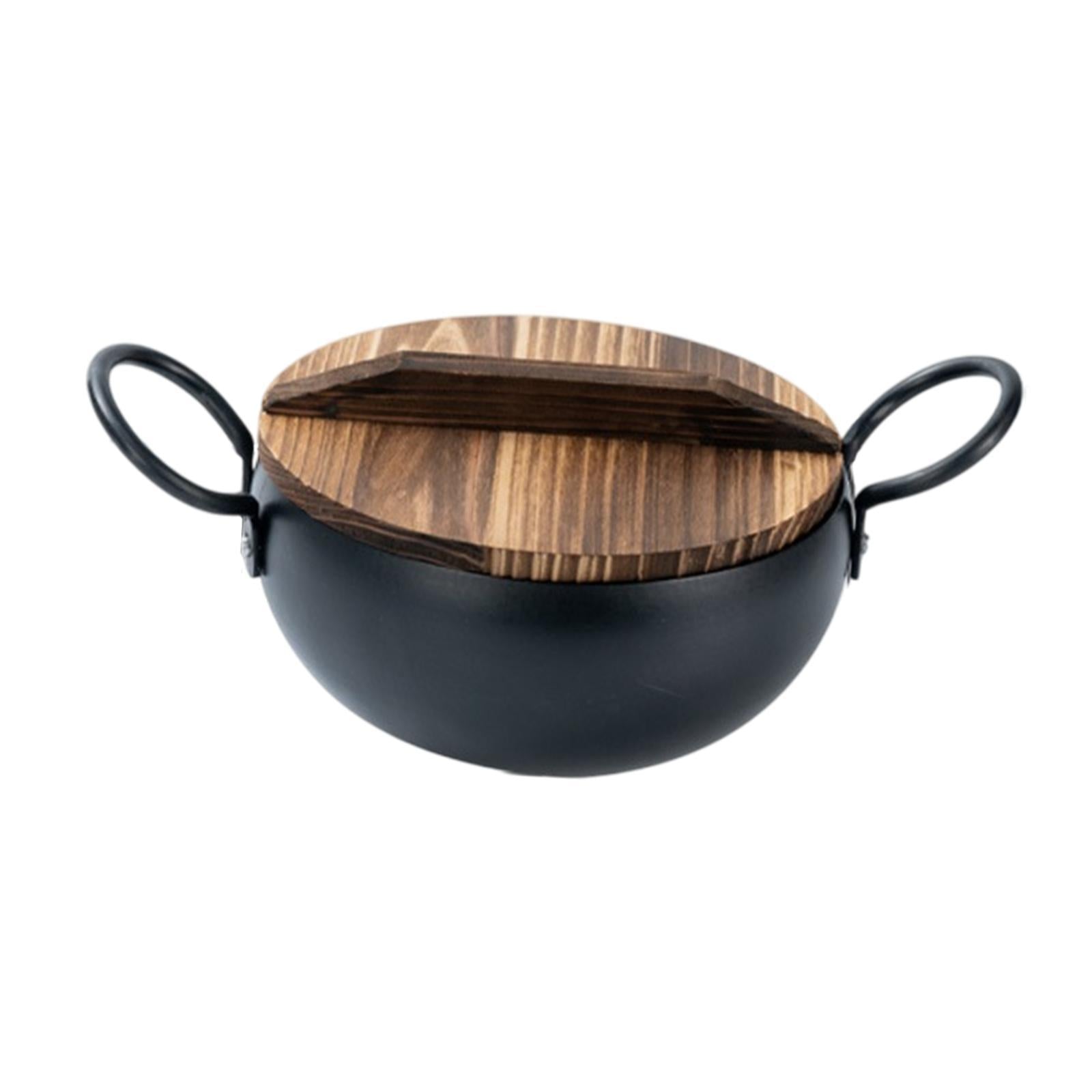 Iron Pot Easy to Clean Modern with Wood Lid for Vegetable Kitchen Stew Mouth Diameter 30cm