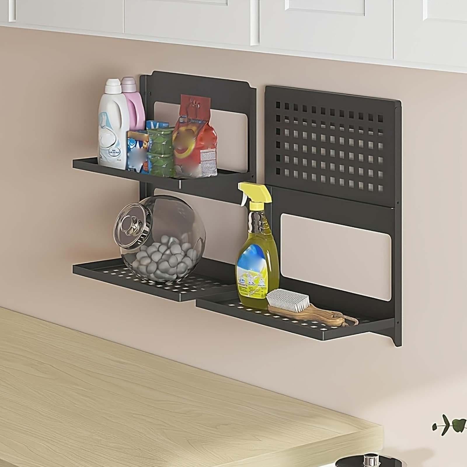 Floating Wall Shelves Folding 2 Tier Wall Shelf for Kitchen Balcony Bathroom
