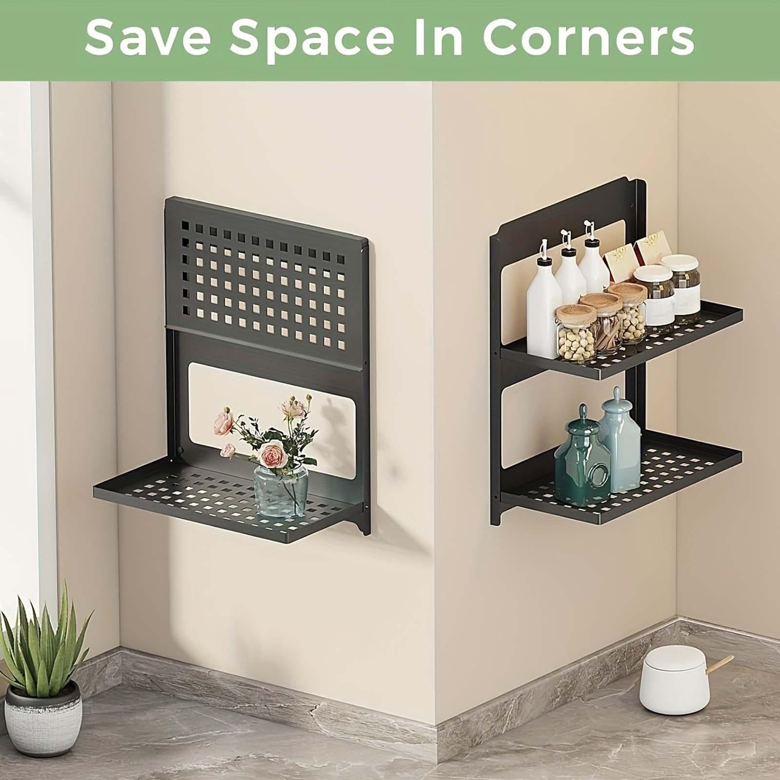 Floating Wall Shelves Folding 2 Tier Wall Shelf for Kitchen Balcony Bathroom